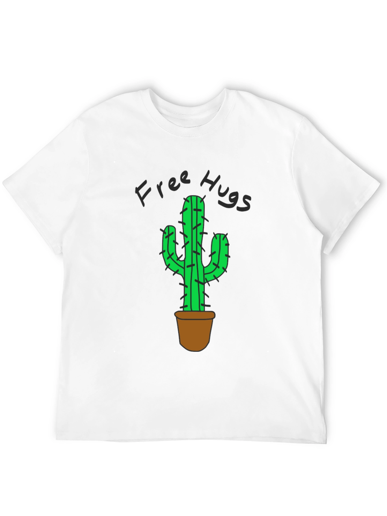Free Hugs Cactus Graphic T-Shirt - Black Cotton Tee