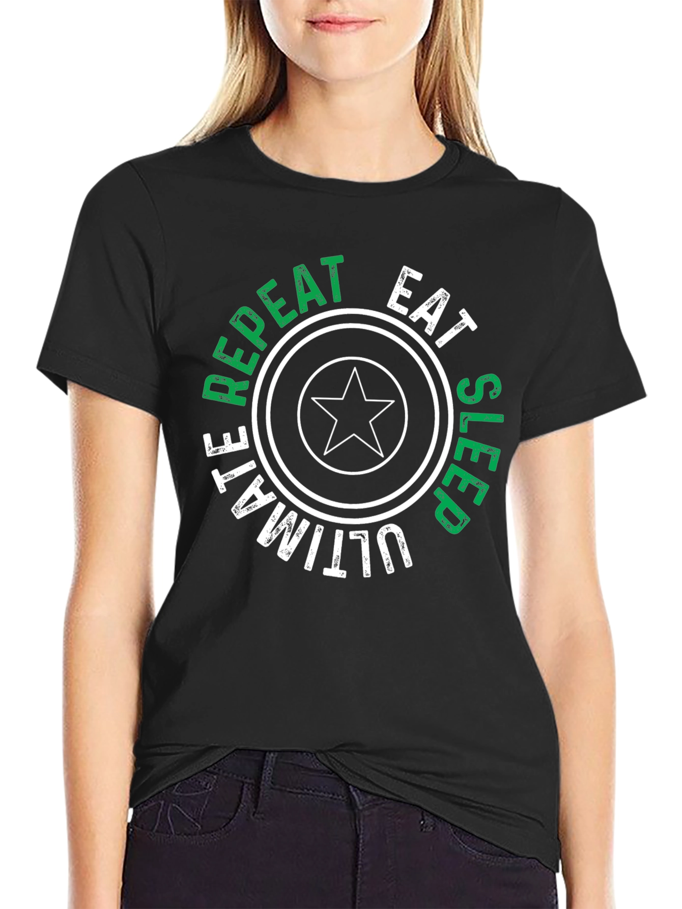 Eat Sleep Ultimate Repeat Black Graphic T-Shirt