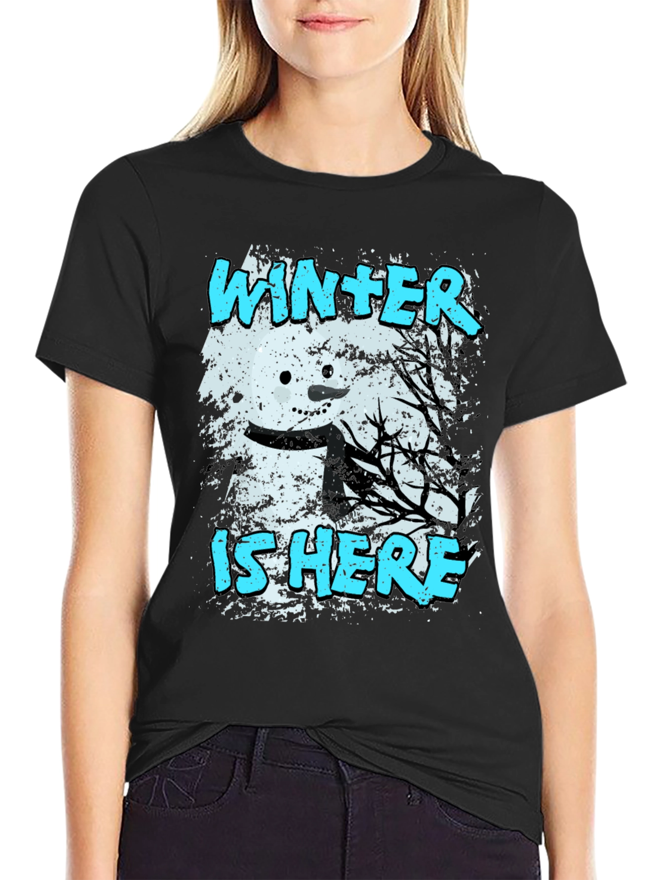 Winter is Here T-Shirt - Snowman Graphic Tee