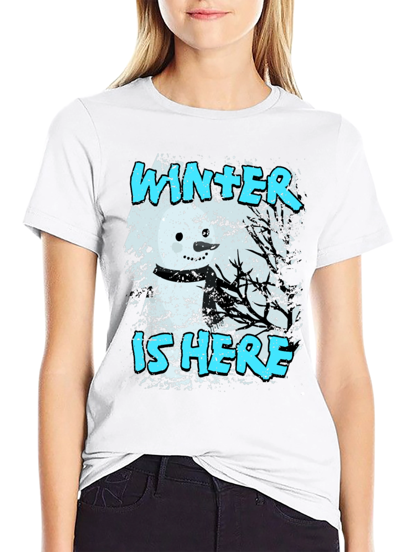 Winter is Here T-Shirt - Snowman Graphic Tee