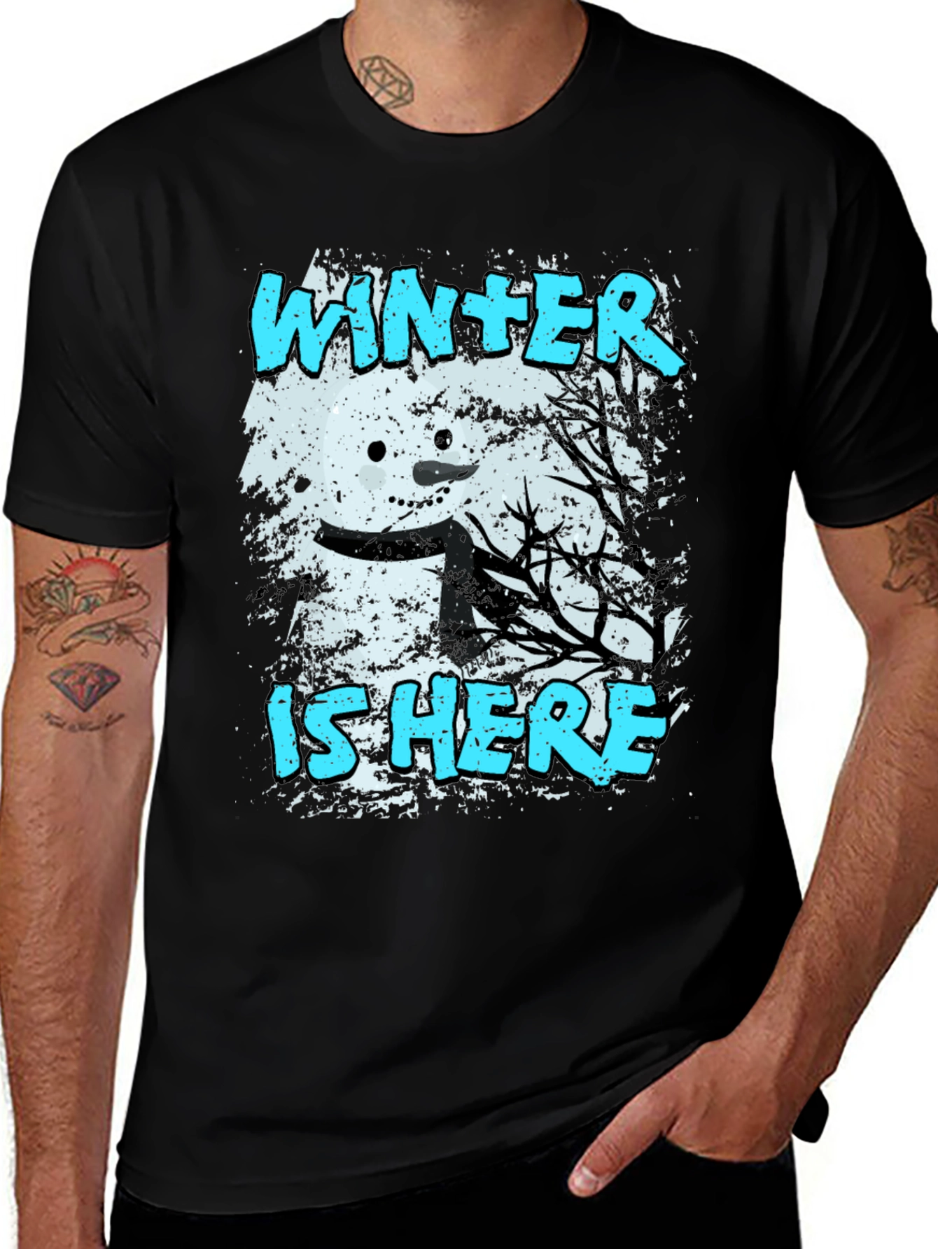 Winter is Here T-Shirt - Snowman Graphic Tee
