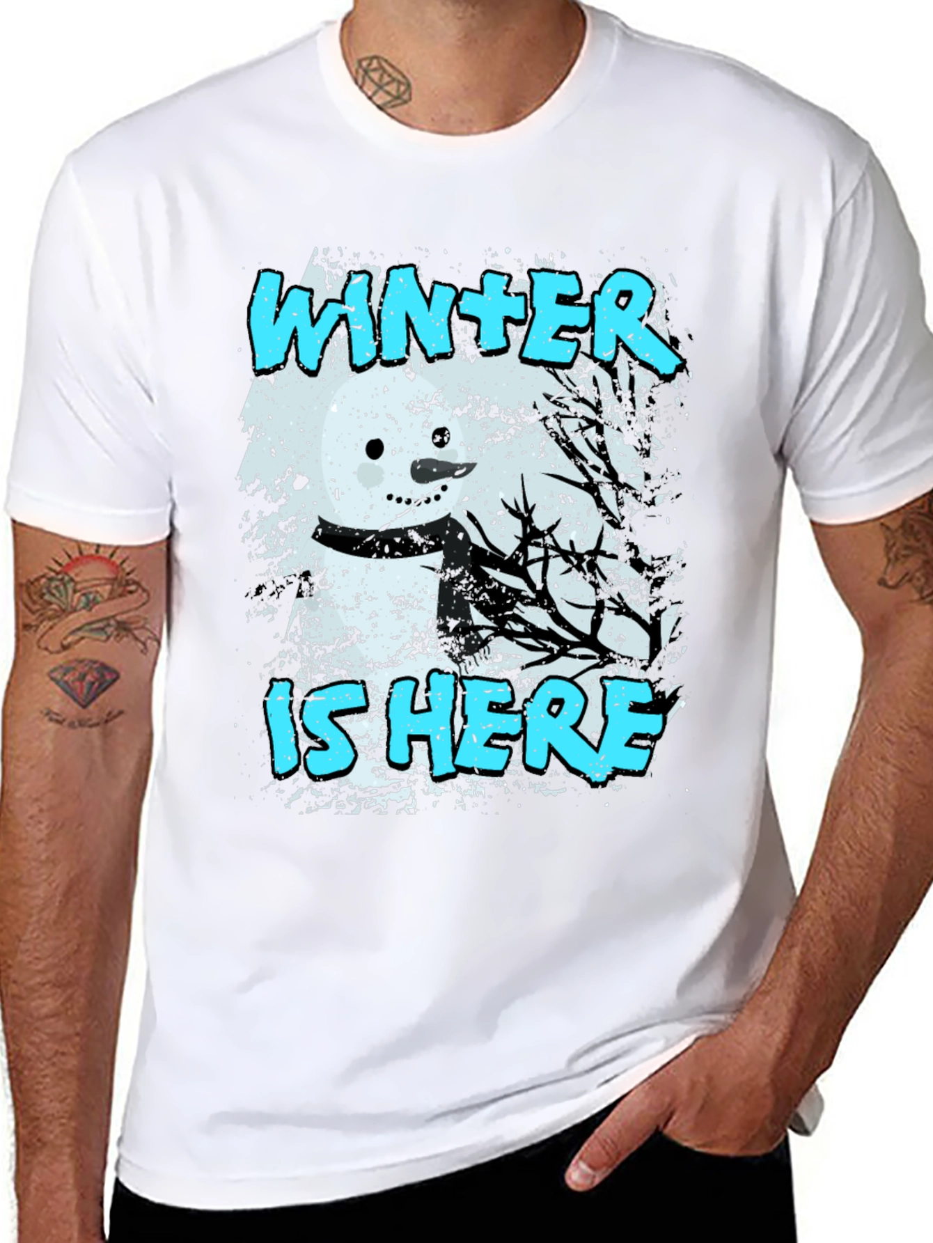 Winter is Here T-Shirt - Snowman Graphic Tee
