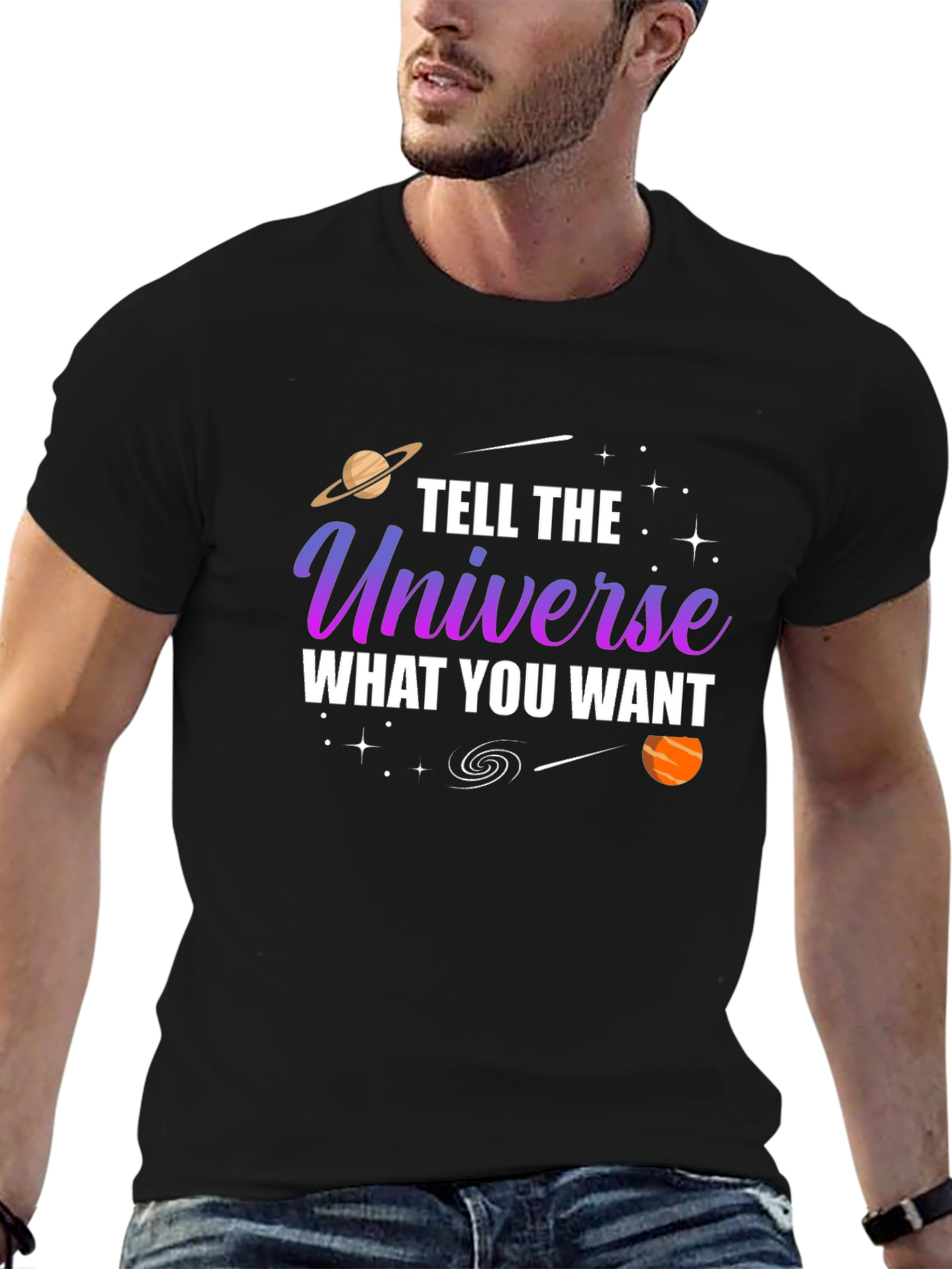 Tell the Universe T-Shirt - Black Cotton Graphic Tee