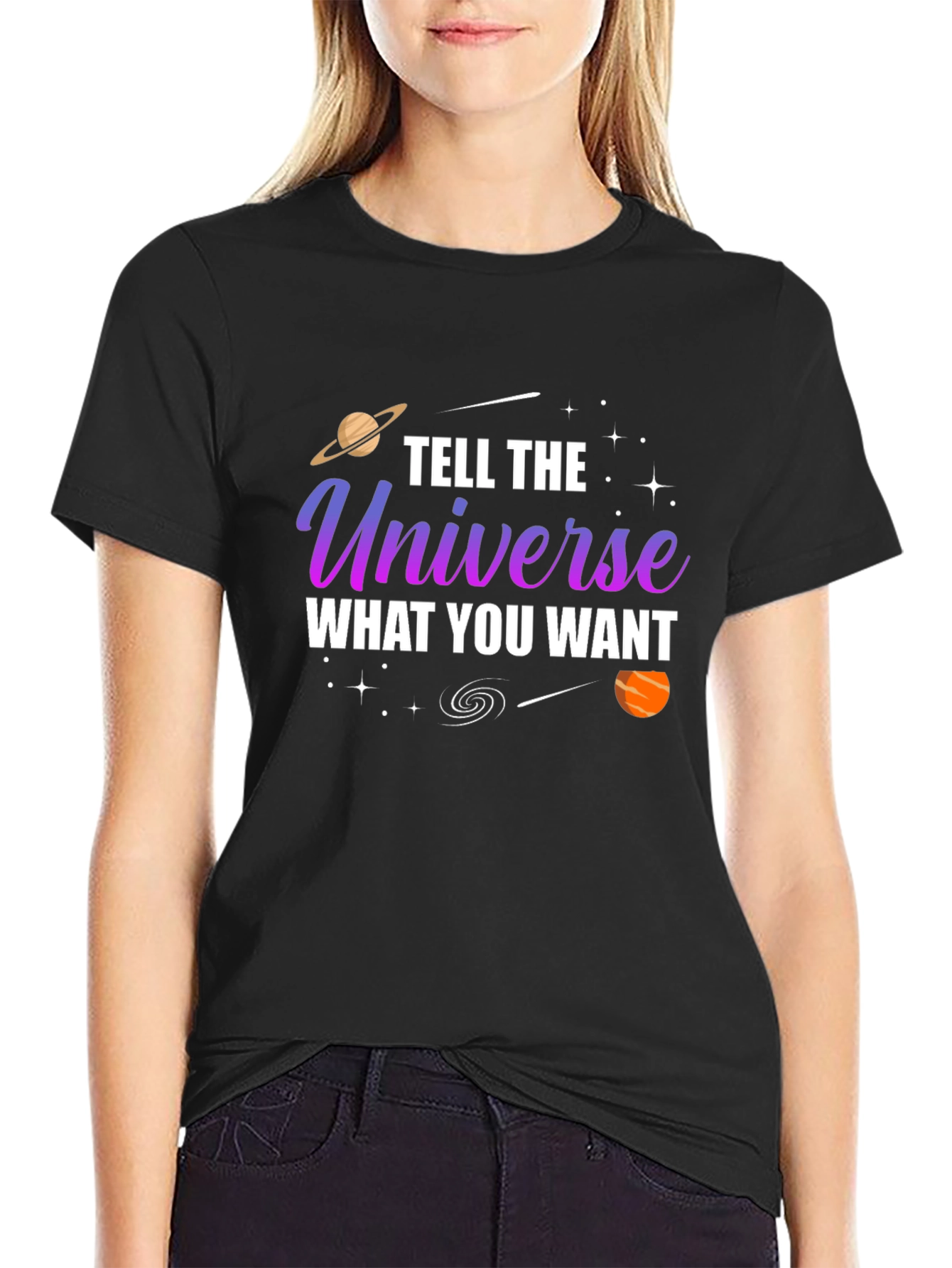 Tell the Universe T-Shirt - Black Cotton Graphic Tee