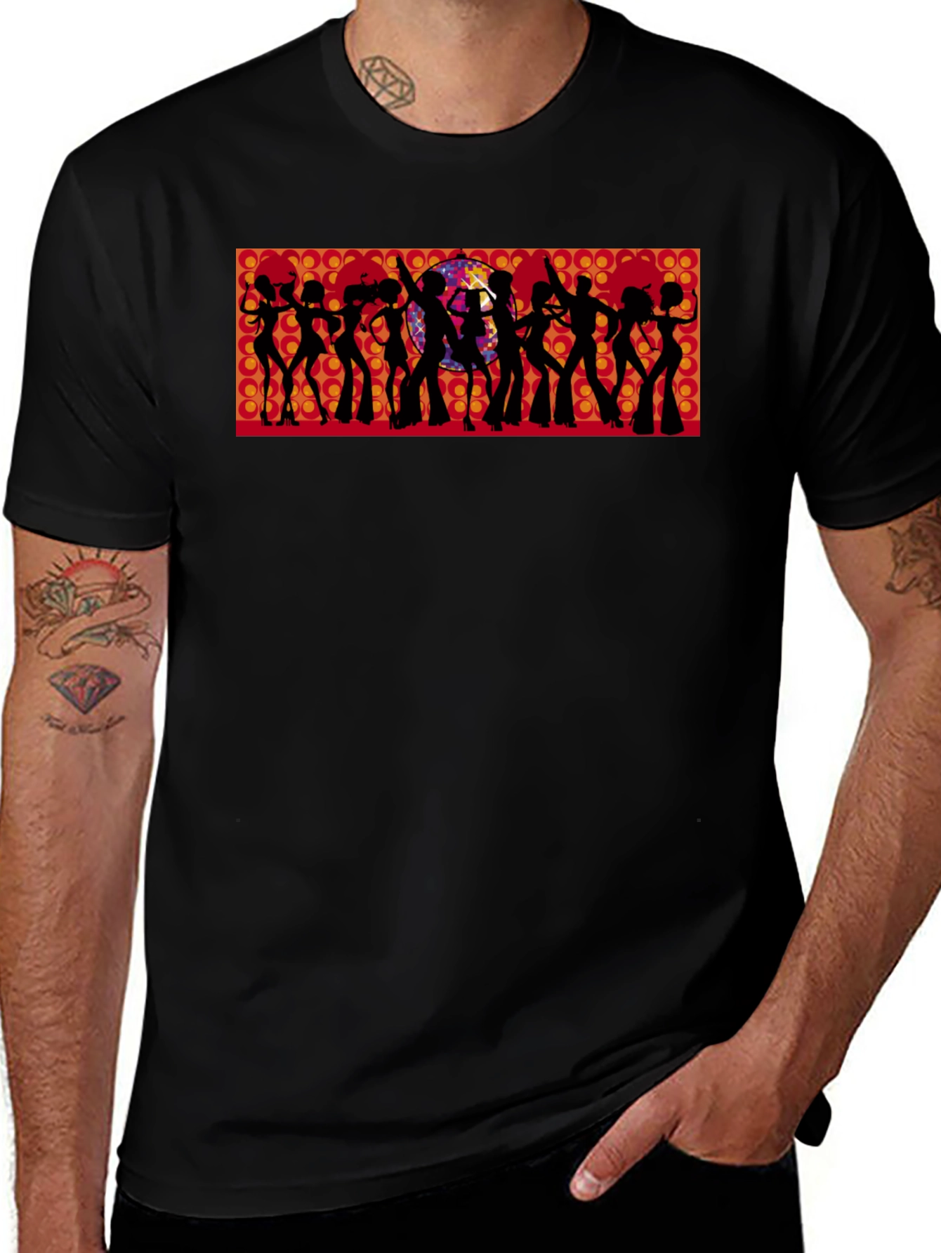 Retro Disco Silhouette Graphic Tee - Black