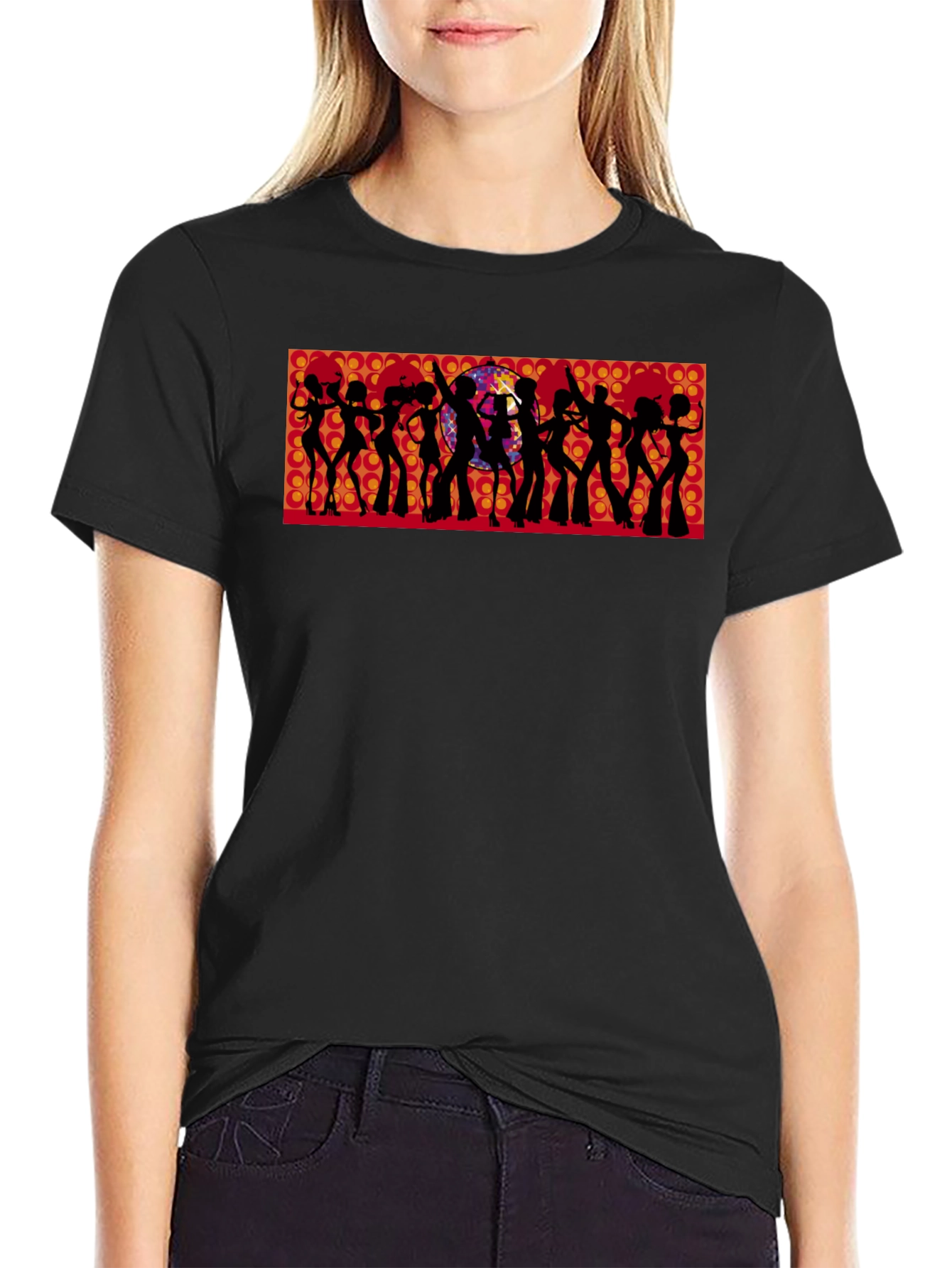 Retro Disco Silhouette Graphic Tee - Black