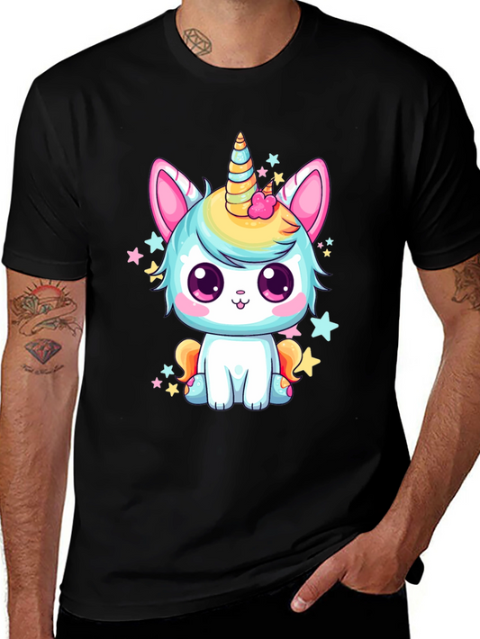 Kawaii Unicorn Graphic Tee - Black Cotton Shirt