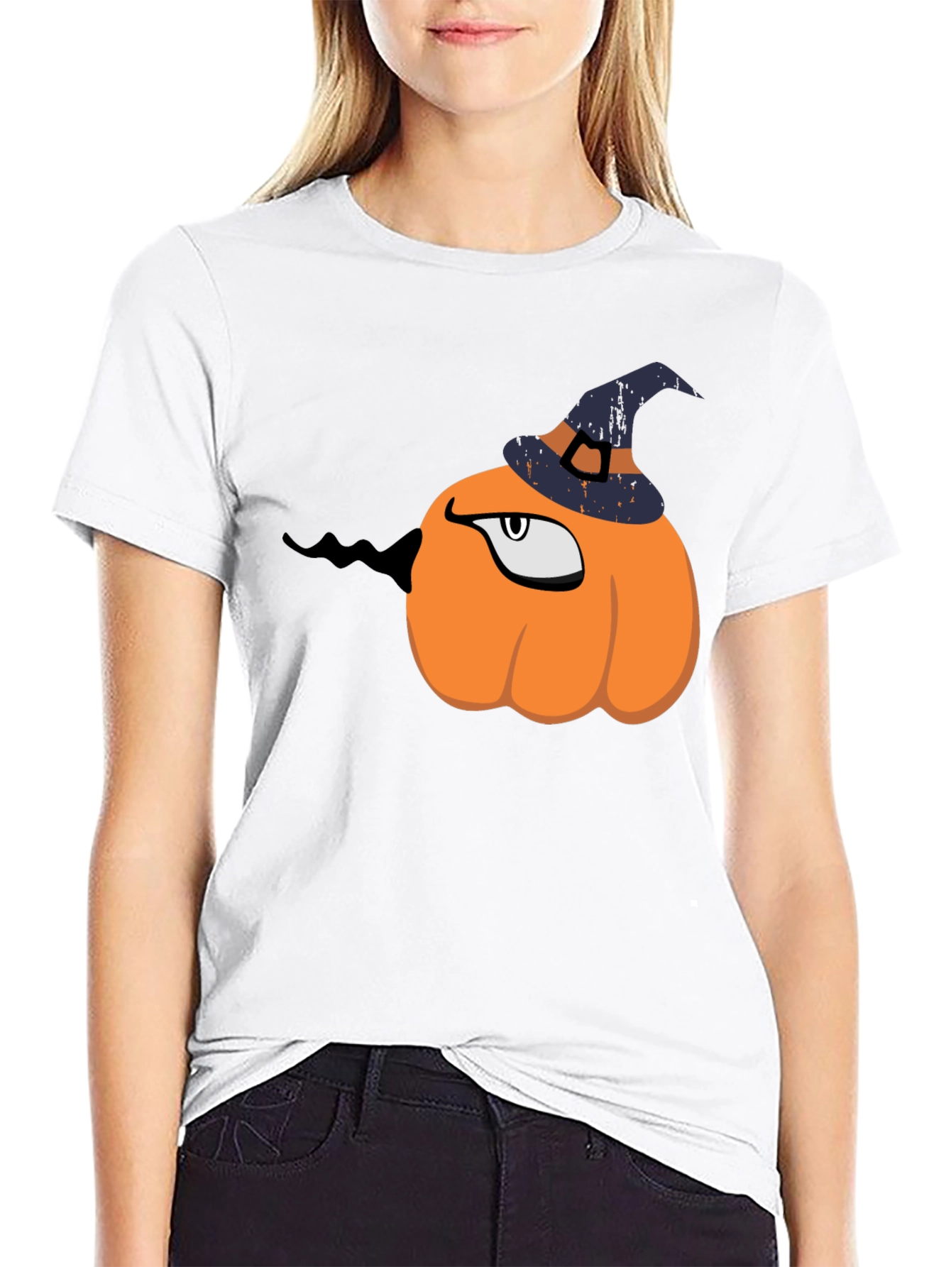 Halloween Pumpkin with Witch Hat Graphic T-Shirt