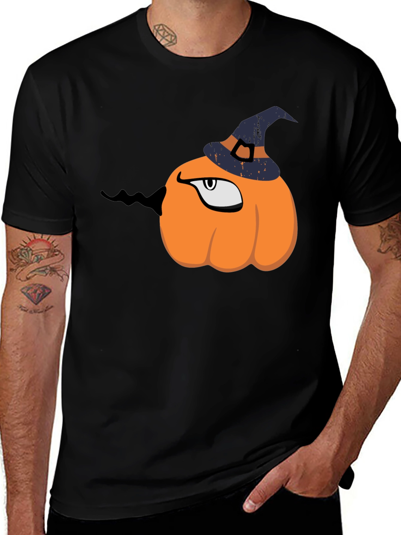 Halloween Pumpkin with Witch Hat Graphic T-Shirt