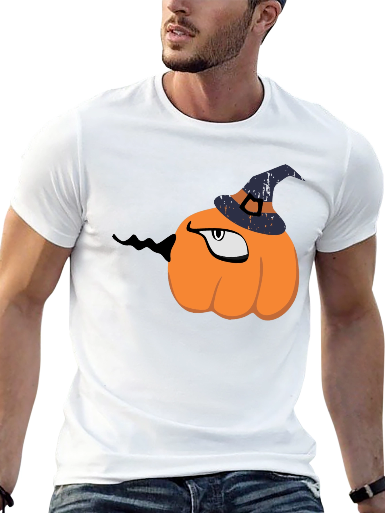 Halloween Pumpkin with Witch Hat Graphic T-Shirt