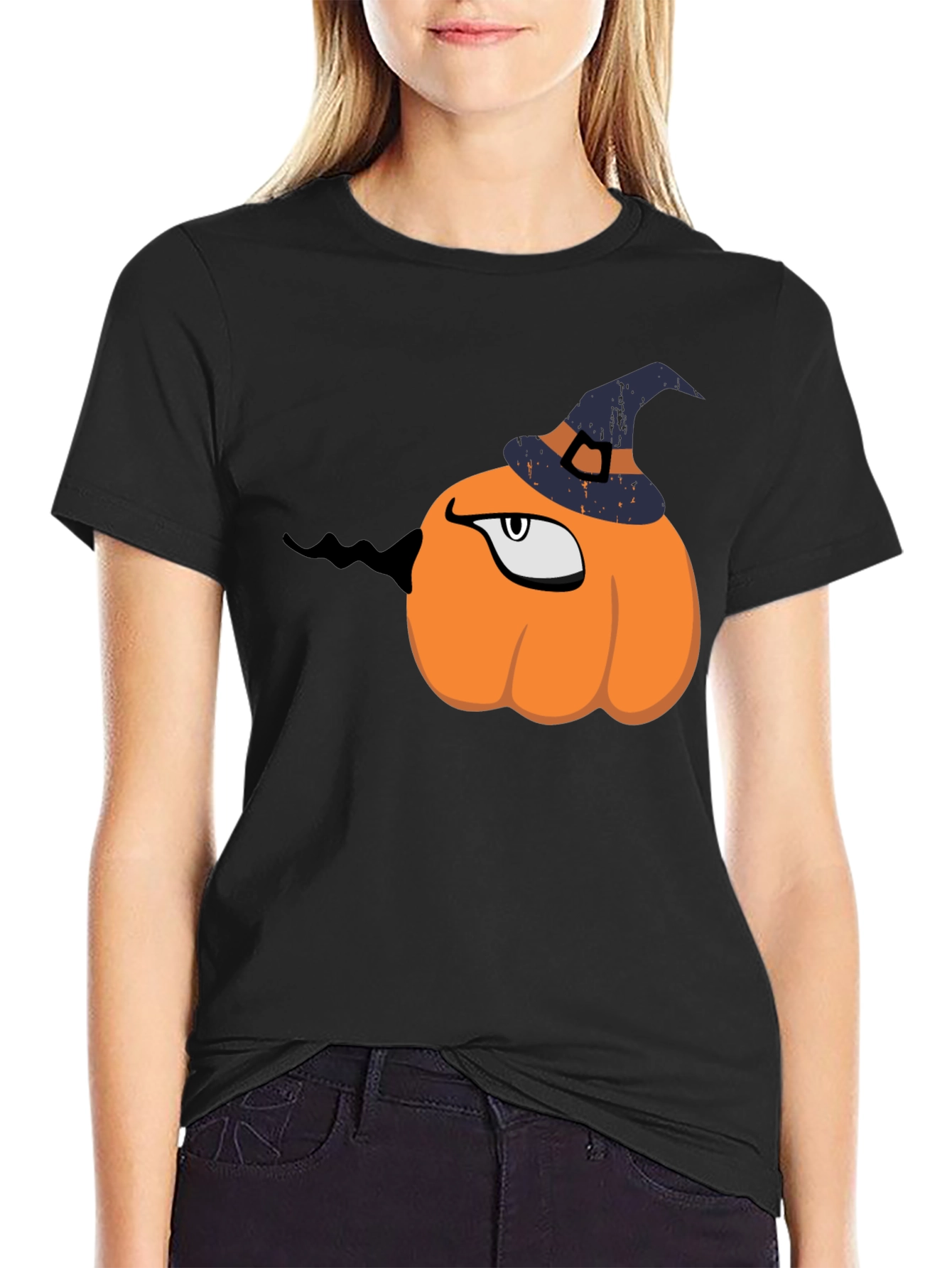 Halloween Pumpkin with Witch Hat Graphic T-Shirt