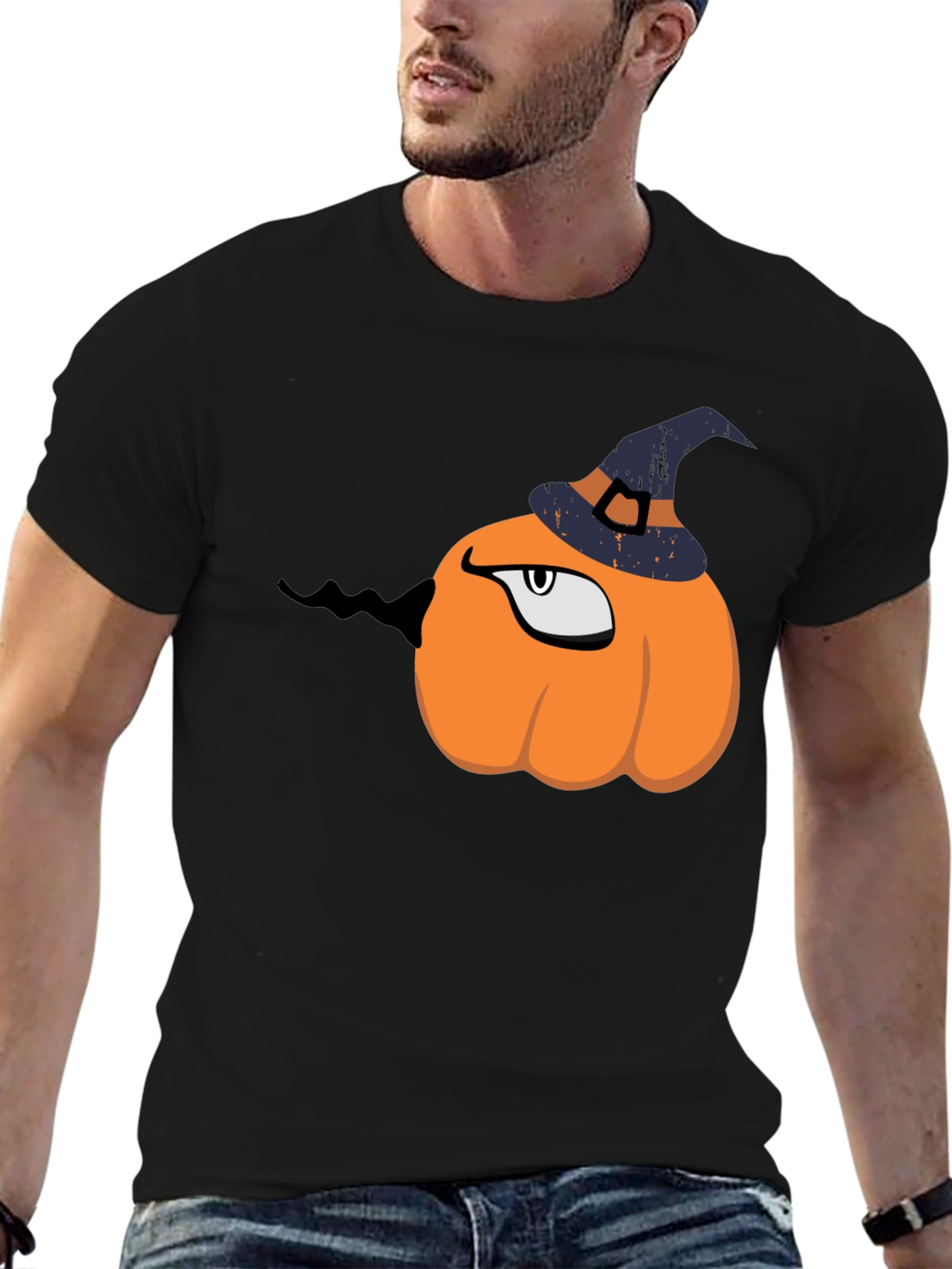 Halloween Pumpkin with Witch Hat Graphic T-Shirt