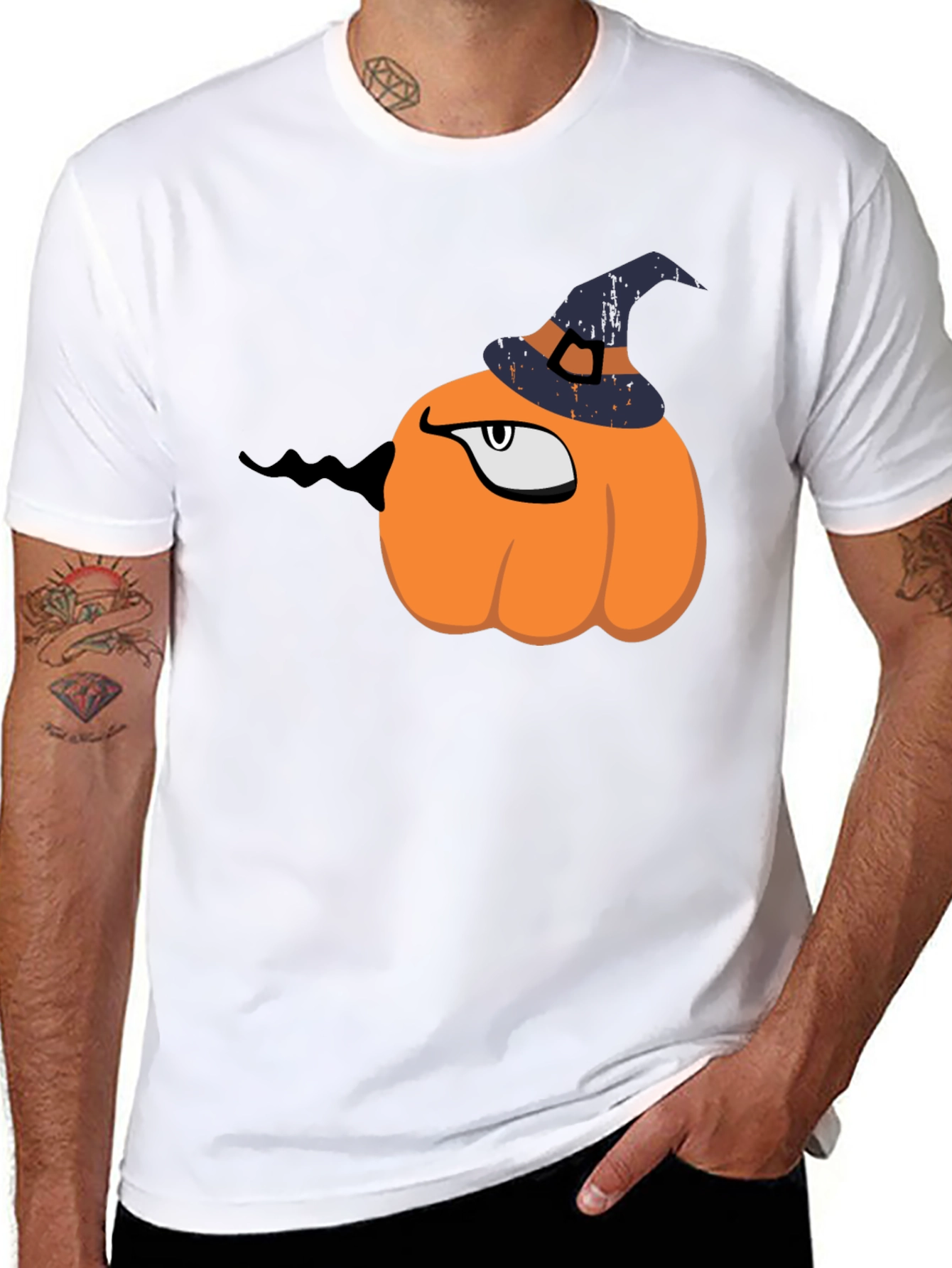 Halloween Pumpkin with Witch Hat Graphic T-Shirt