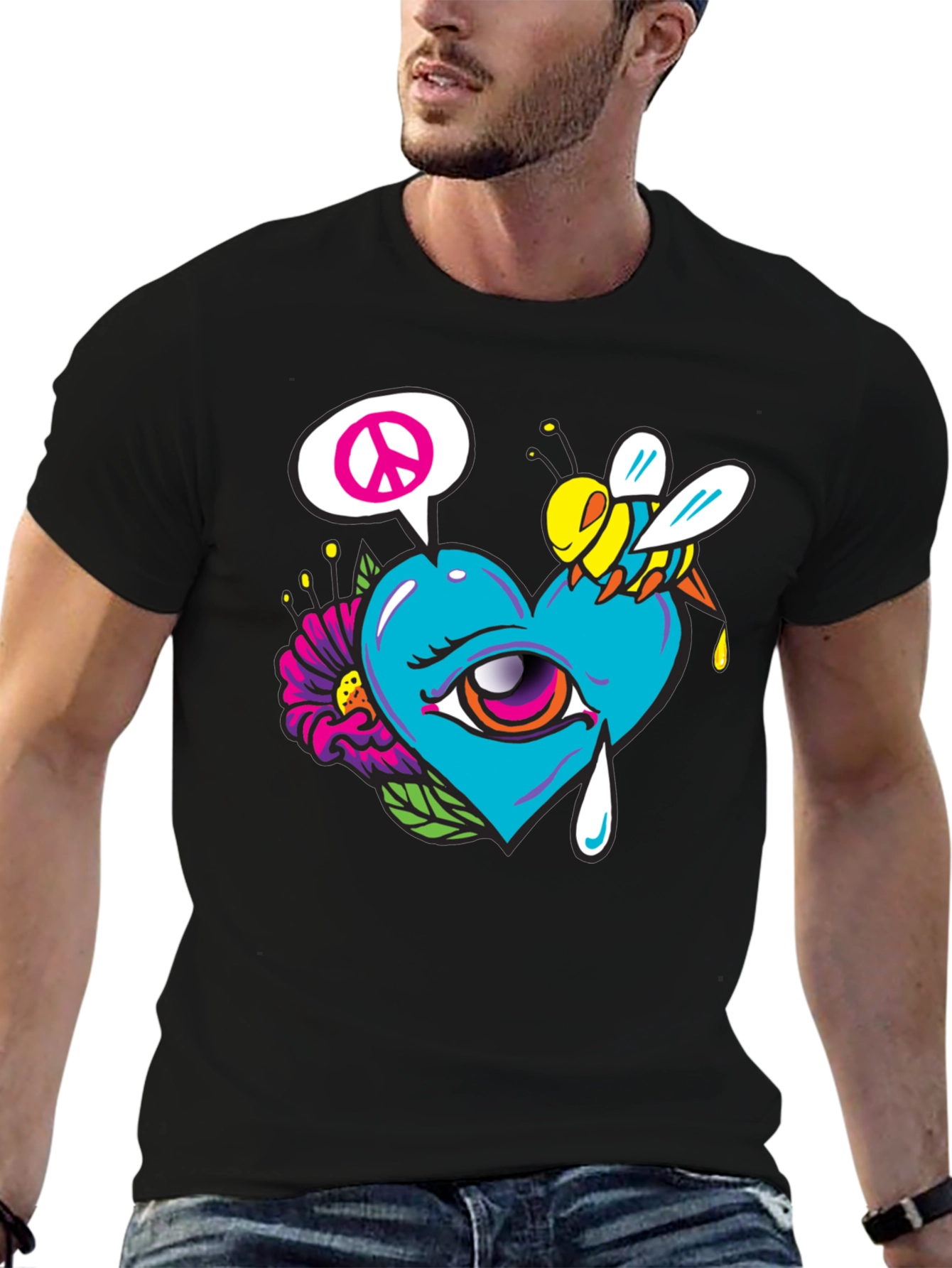 Heart Eye Peace Bee Graphic T-Shirt