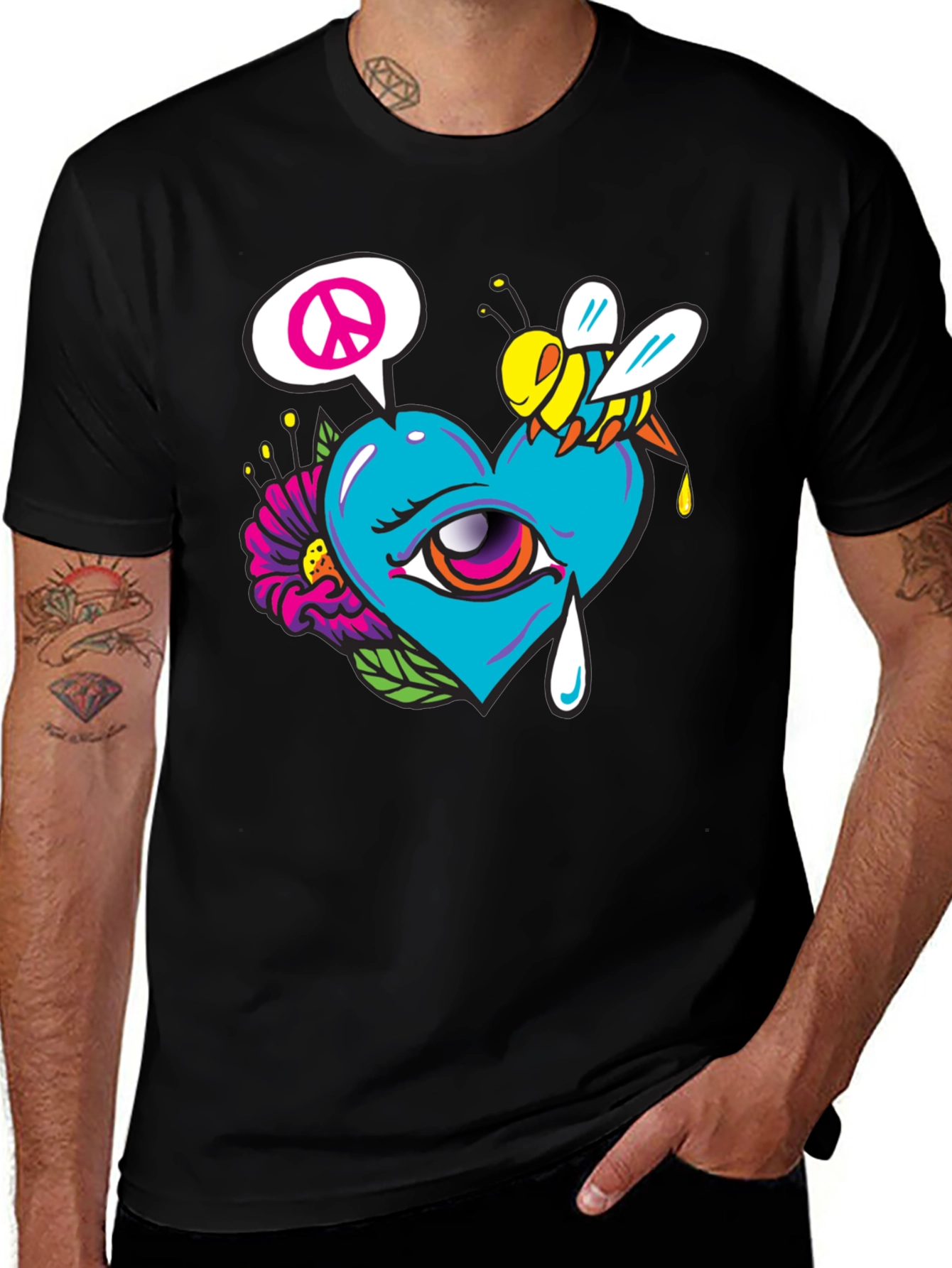 Heart Eye Peace Bee Graphic T-Shirt