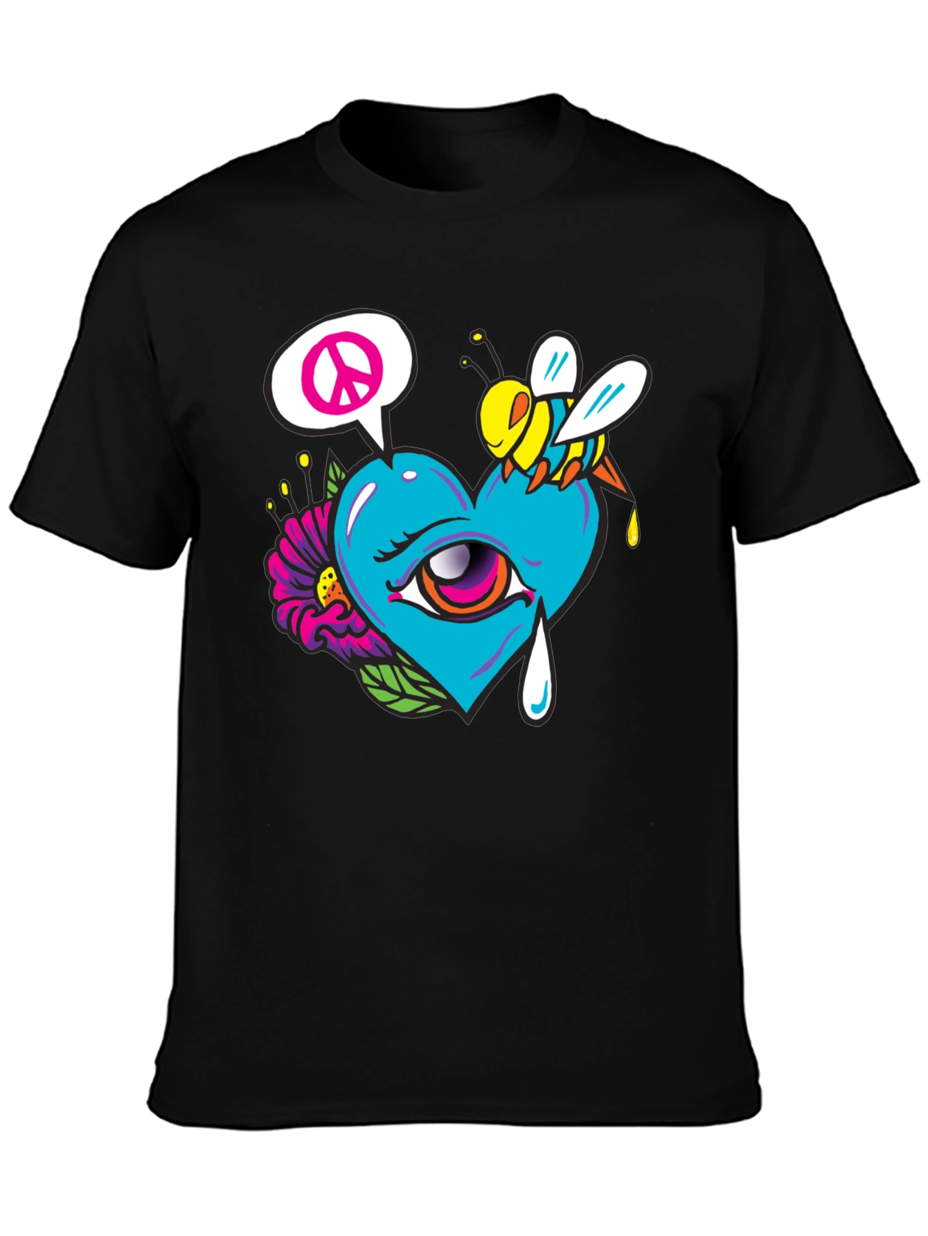 Heart Eye Peace Bee Graphic T-Shirt