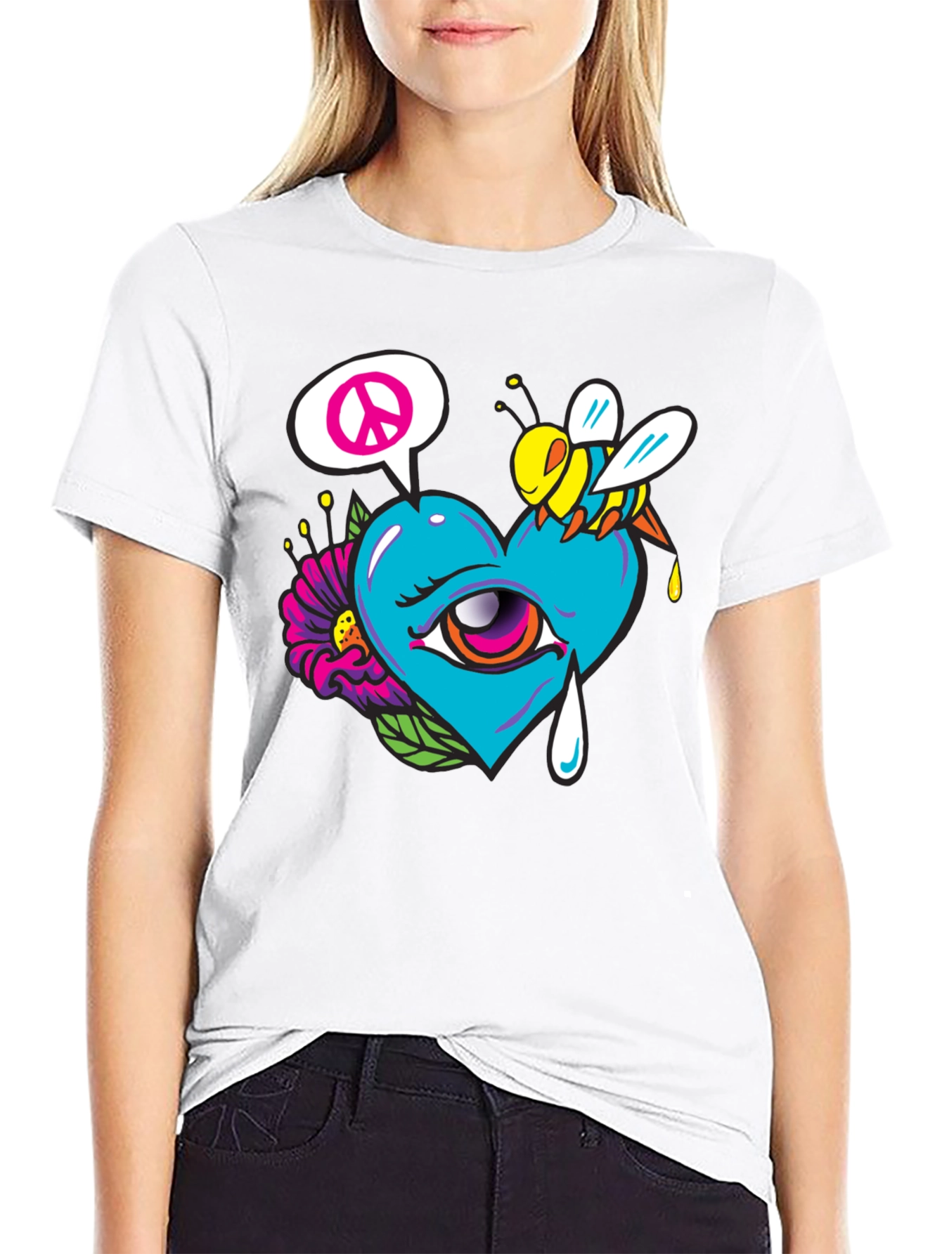 Heart Eye Peace Bee Graphic T-Shirt