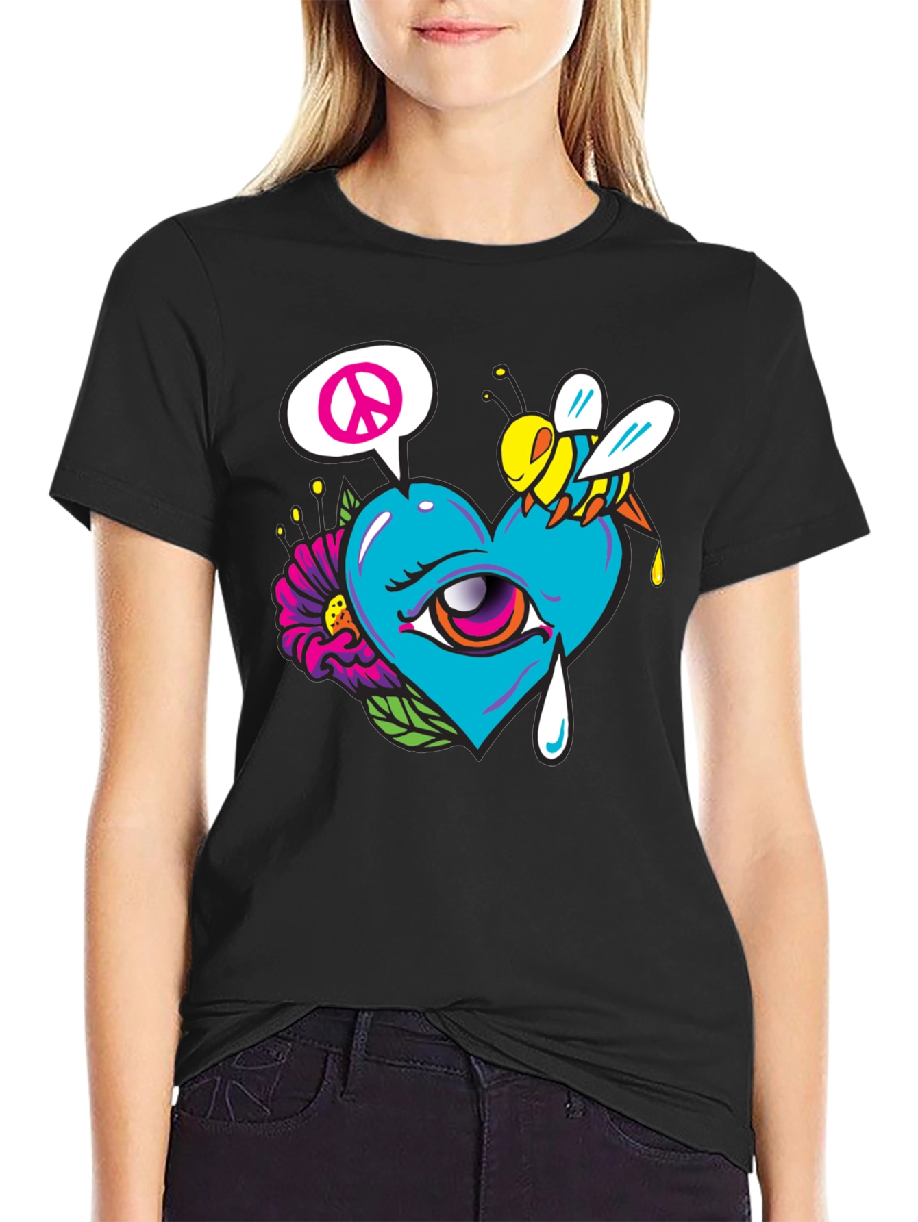 Heart Eye Peace Bee Graphic T-Shirt