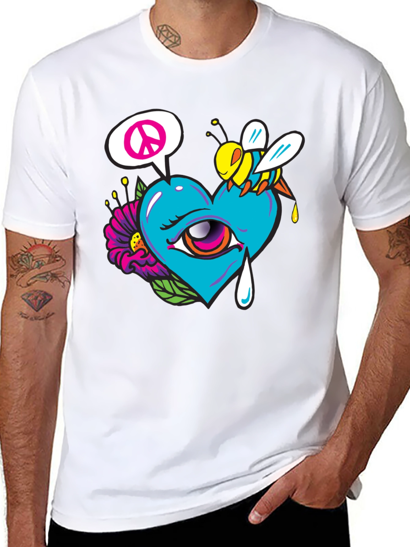 Heart Eye Peace Bee Graphic T-Shirt
