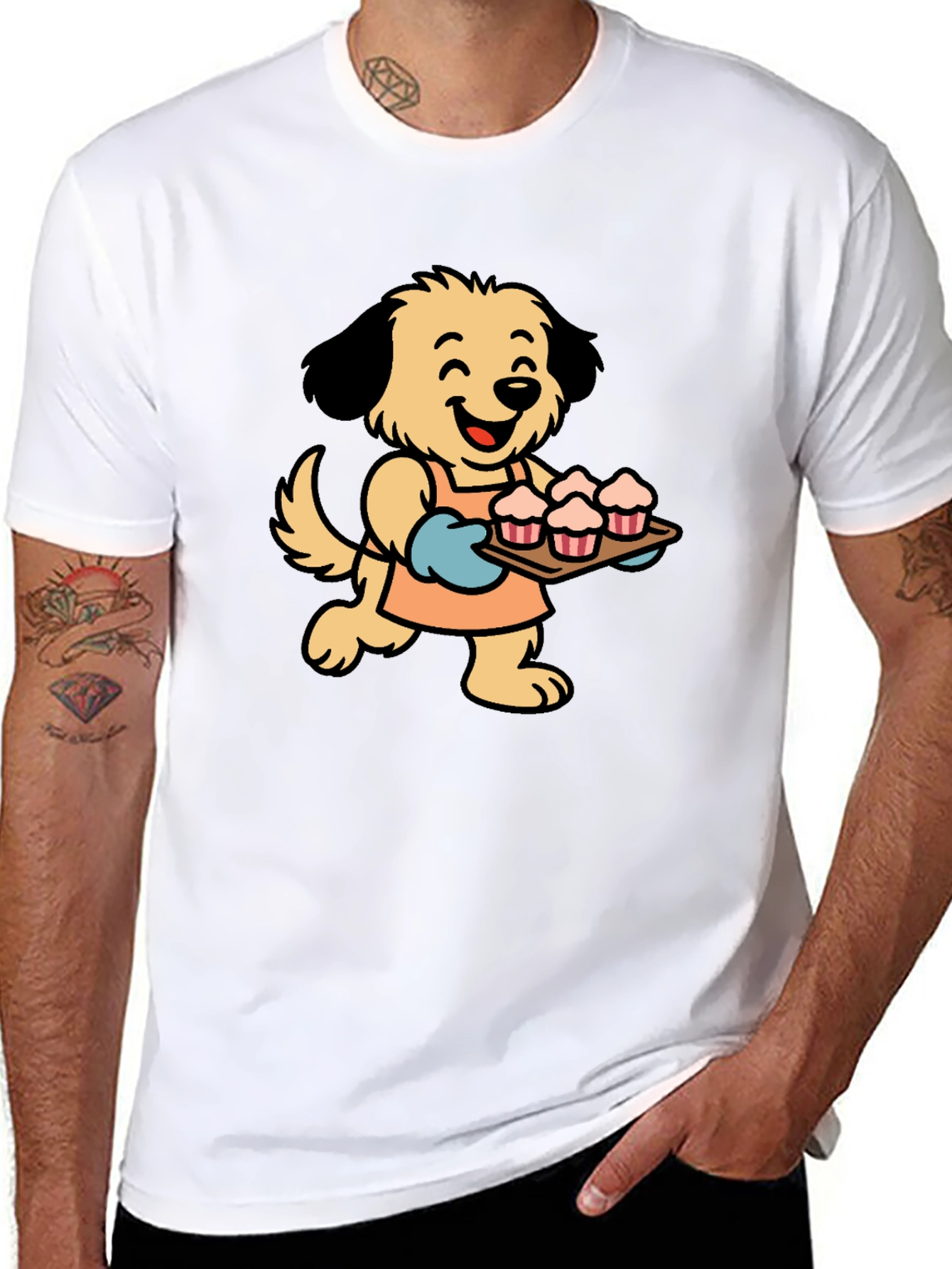Dog Baker Cartoon Black T-Shirt
