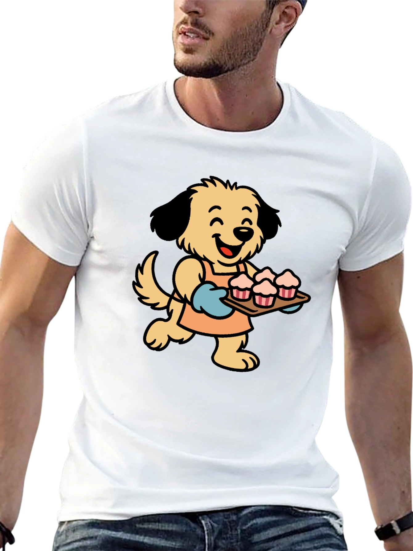 Dog Baker Cartoon Black T-Shirt