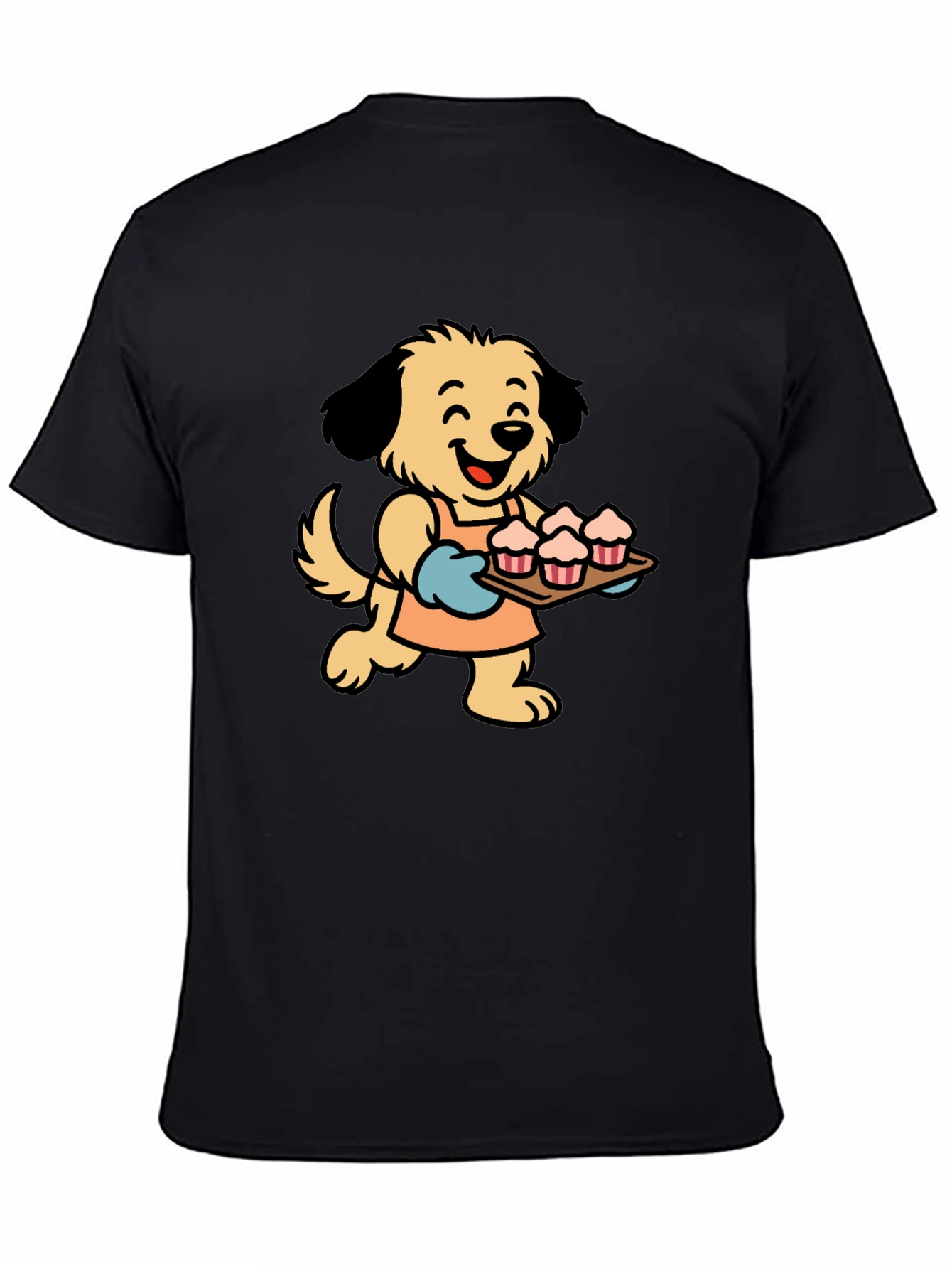 Dog Baker Cartoon Black T-Shirt