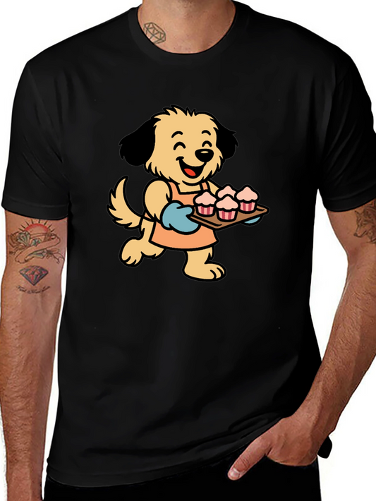 Dog Baker Cartoon Black T-Shirt