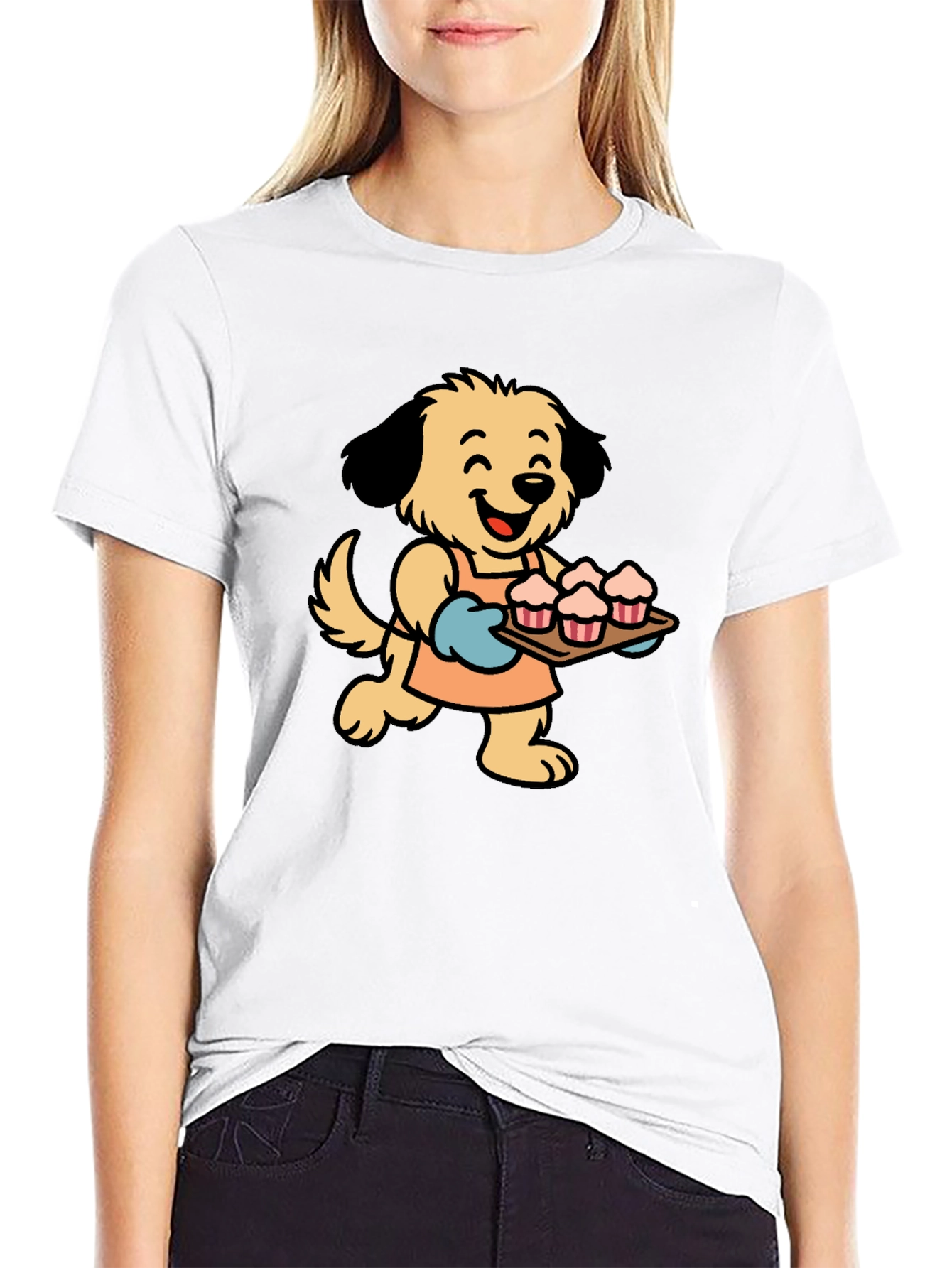 Dog Baker Cartoon Black T-Shirt
