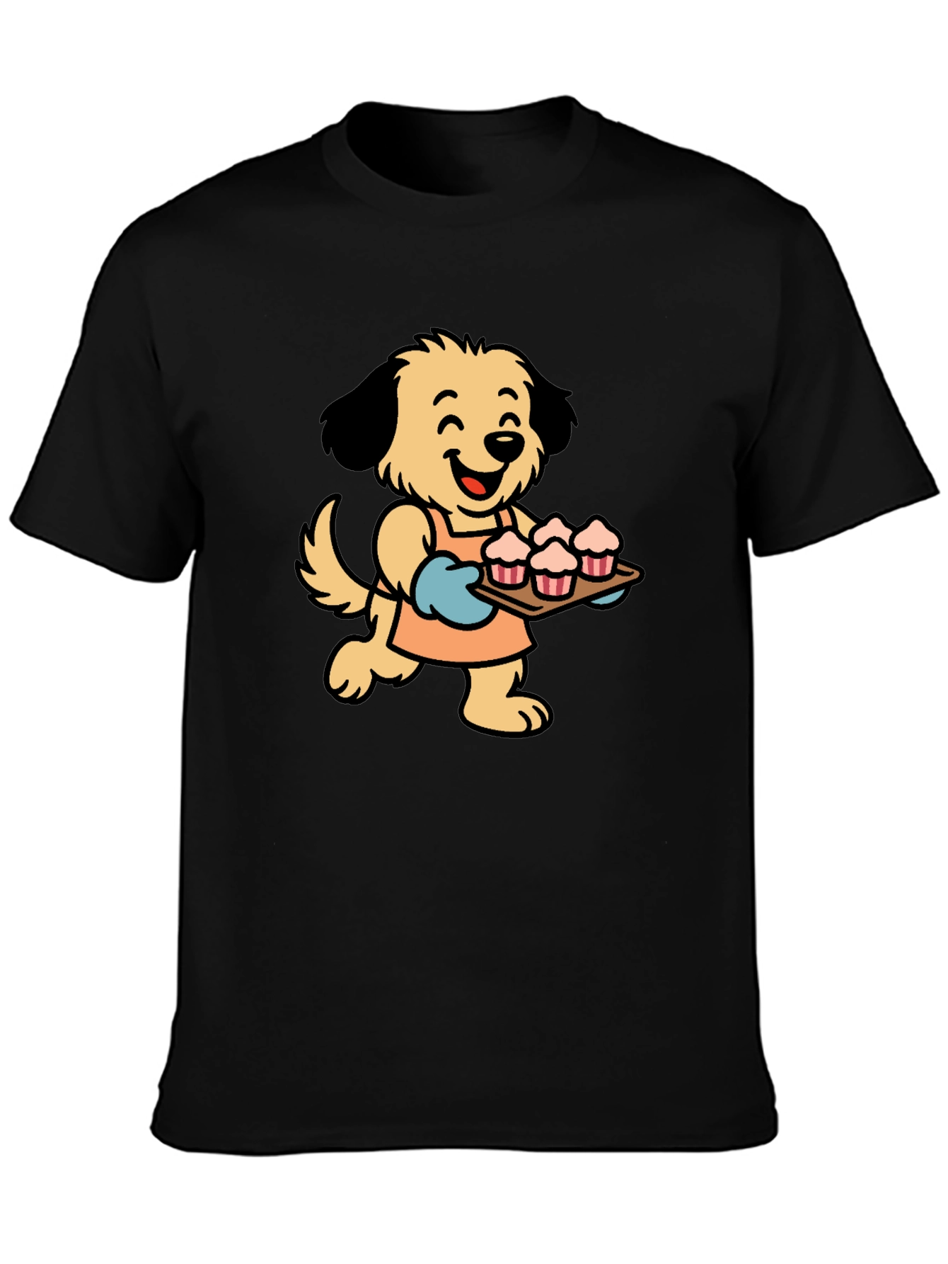 Dog Baker Cartoon Black T-Shirt