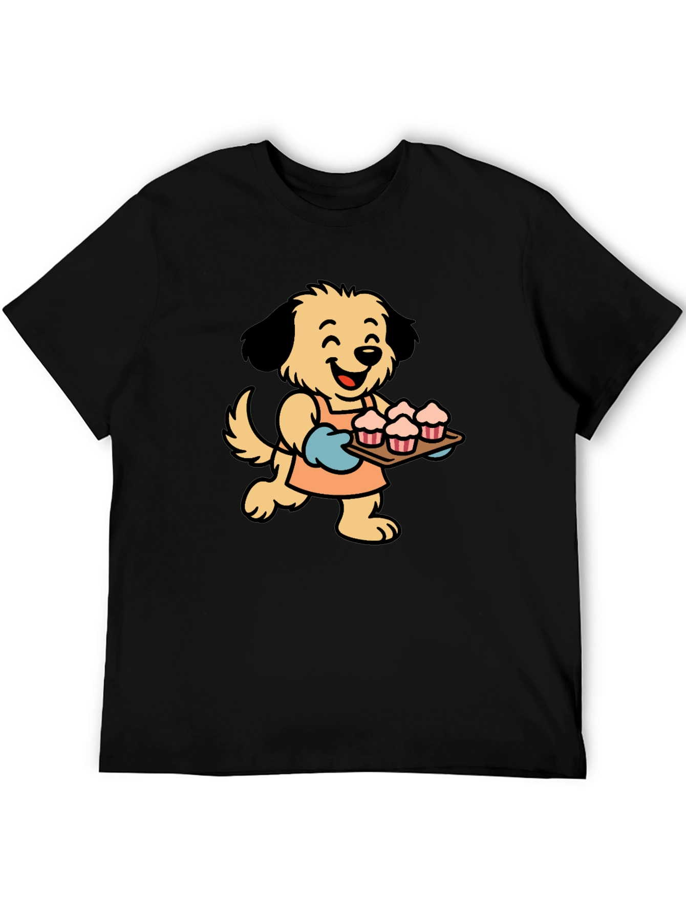 Dog Baker Cartoon Black T-Shirt