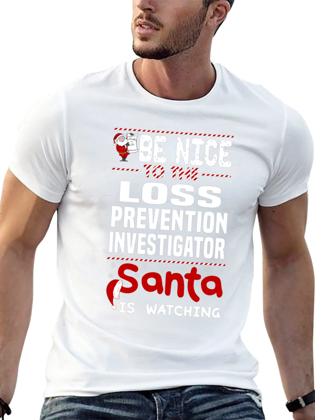Be Nice Loss Prevention Investigator Santa Watching T-Shirt
