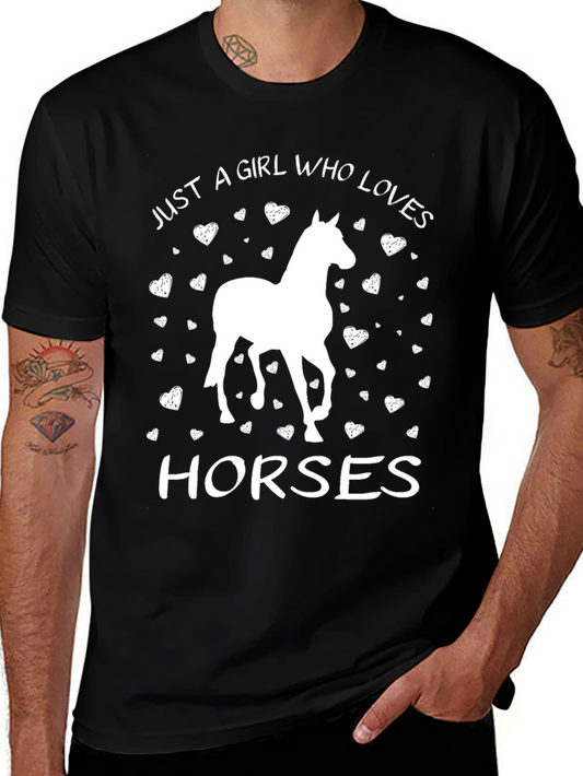 Girl Who Loves Horses Black T-Shirt