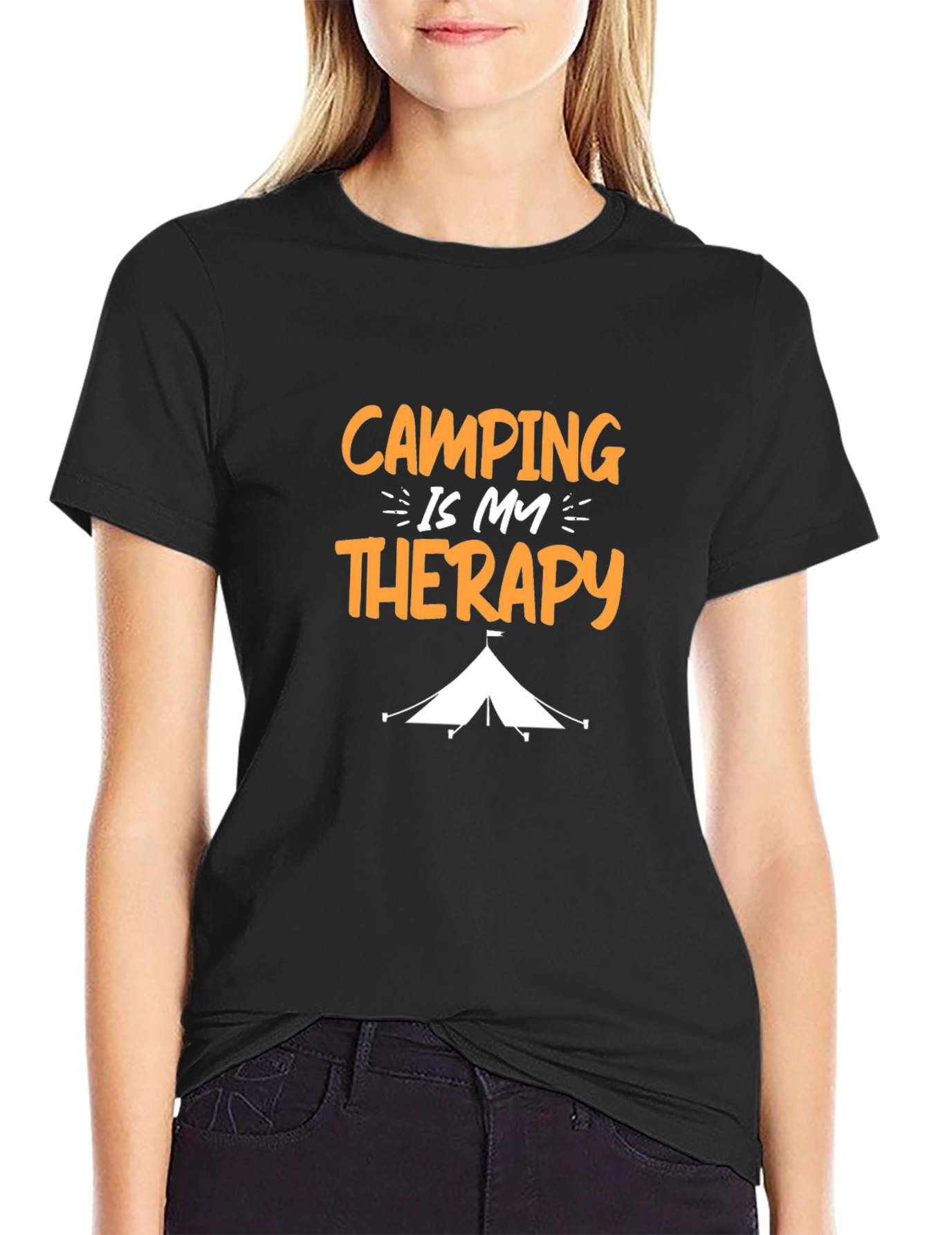 Camping Is My Therapy Graphic Tee - Black