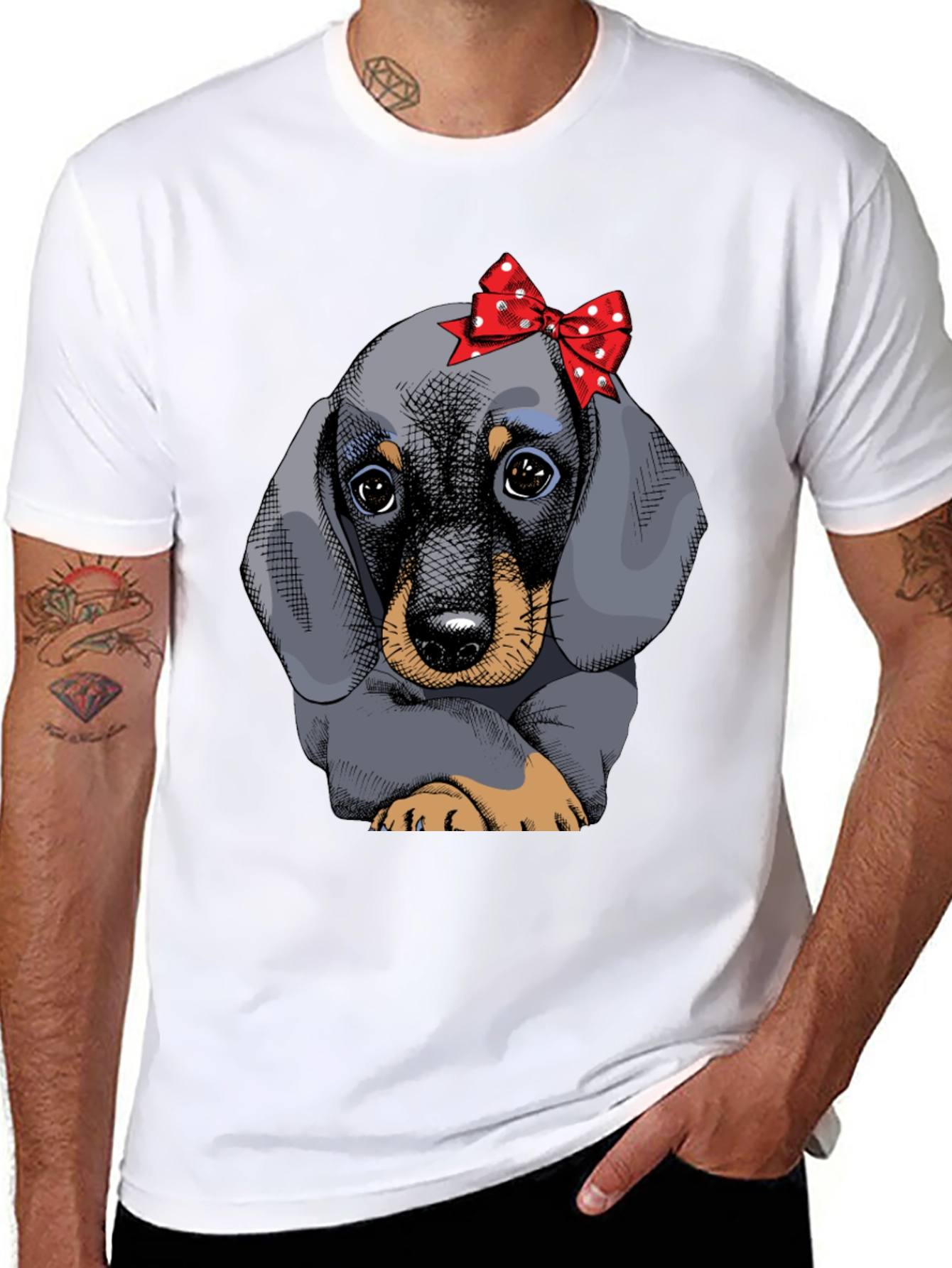 Dachshund Puppy Bow T-Shirt Cute Dog Graphic Tee