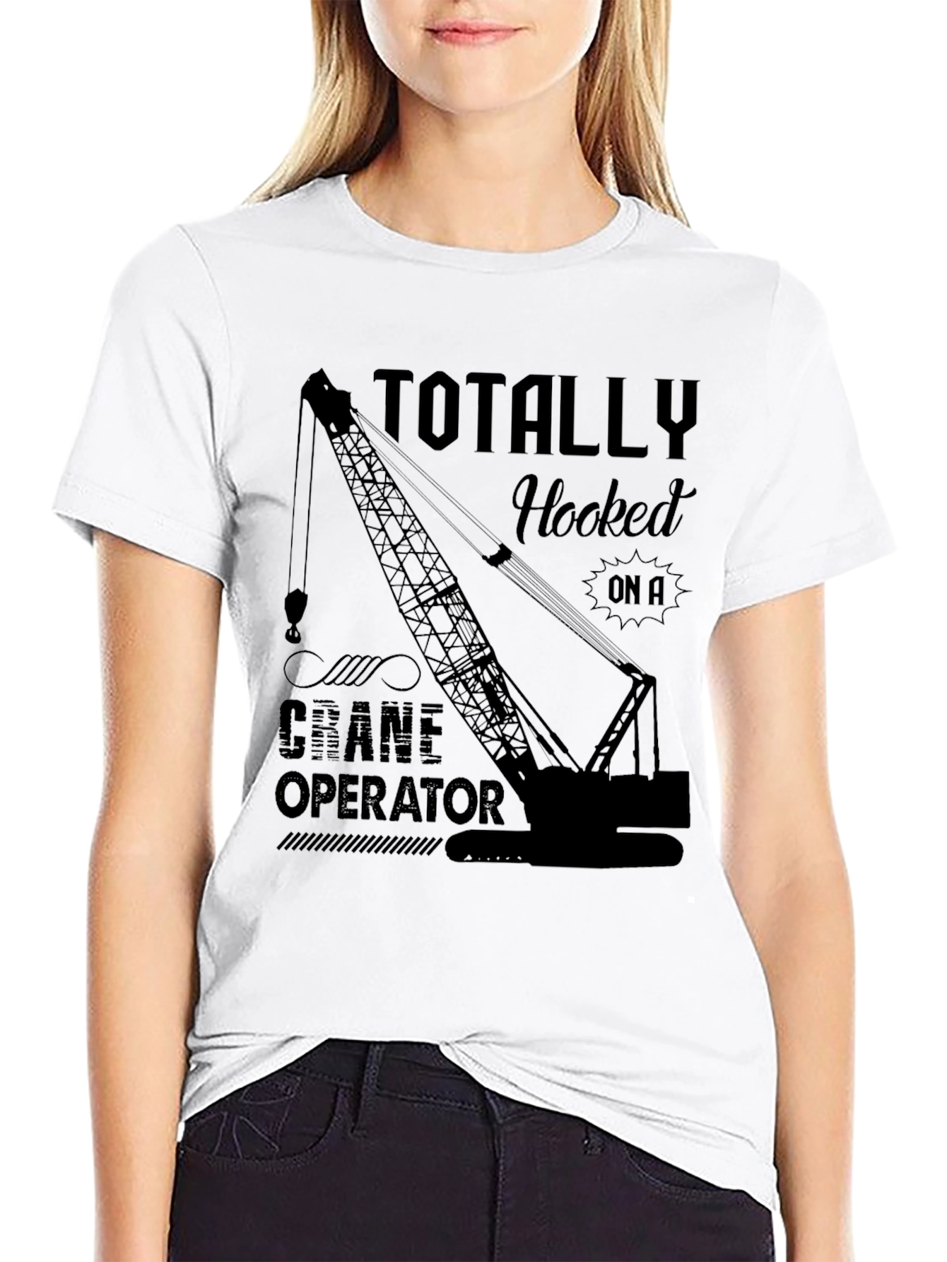 Totally Hooked Crane Operator Black T-Shirt