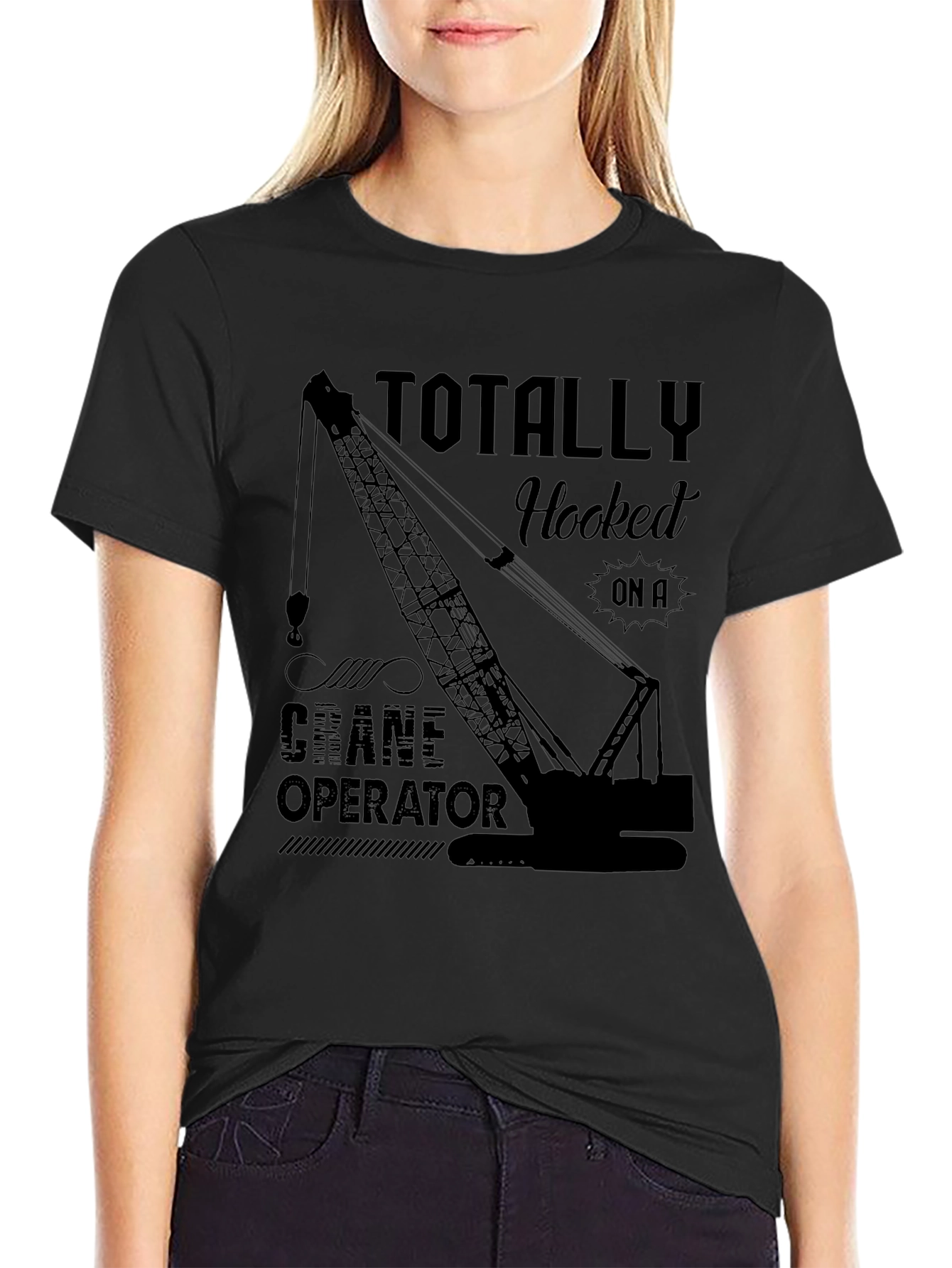 Totally Hooked Crane Operator Black T-Shirt