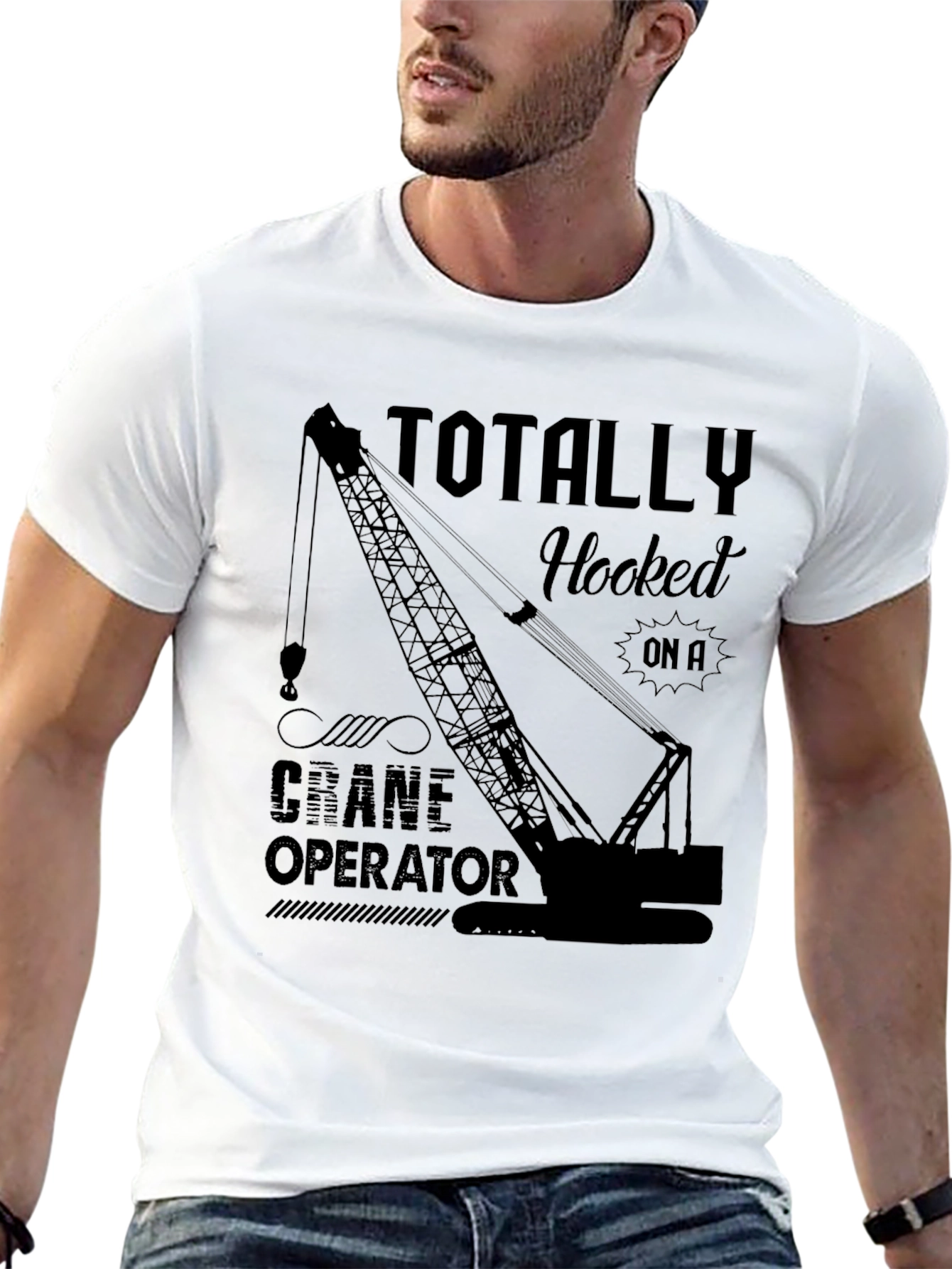 Totally Hooked Crane Operator Black T-Shirt