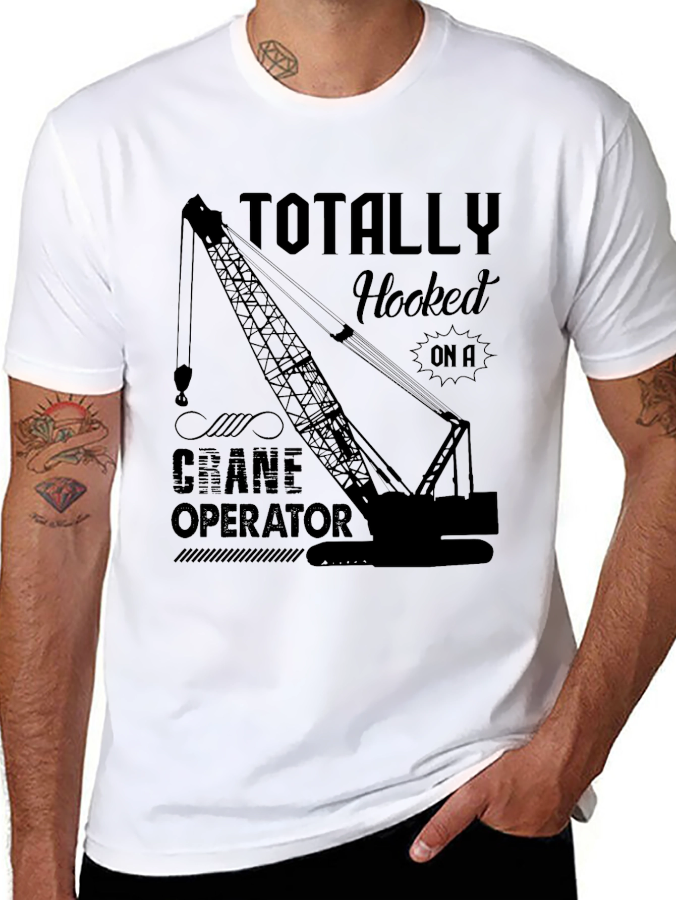 Totally Hooked Crane Operator Black T-Shirt