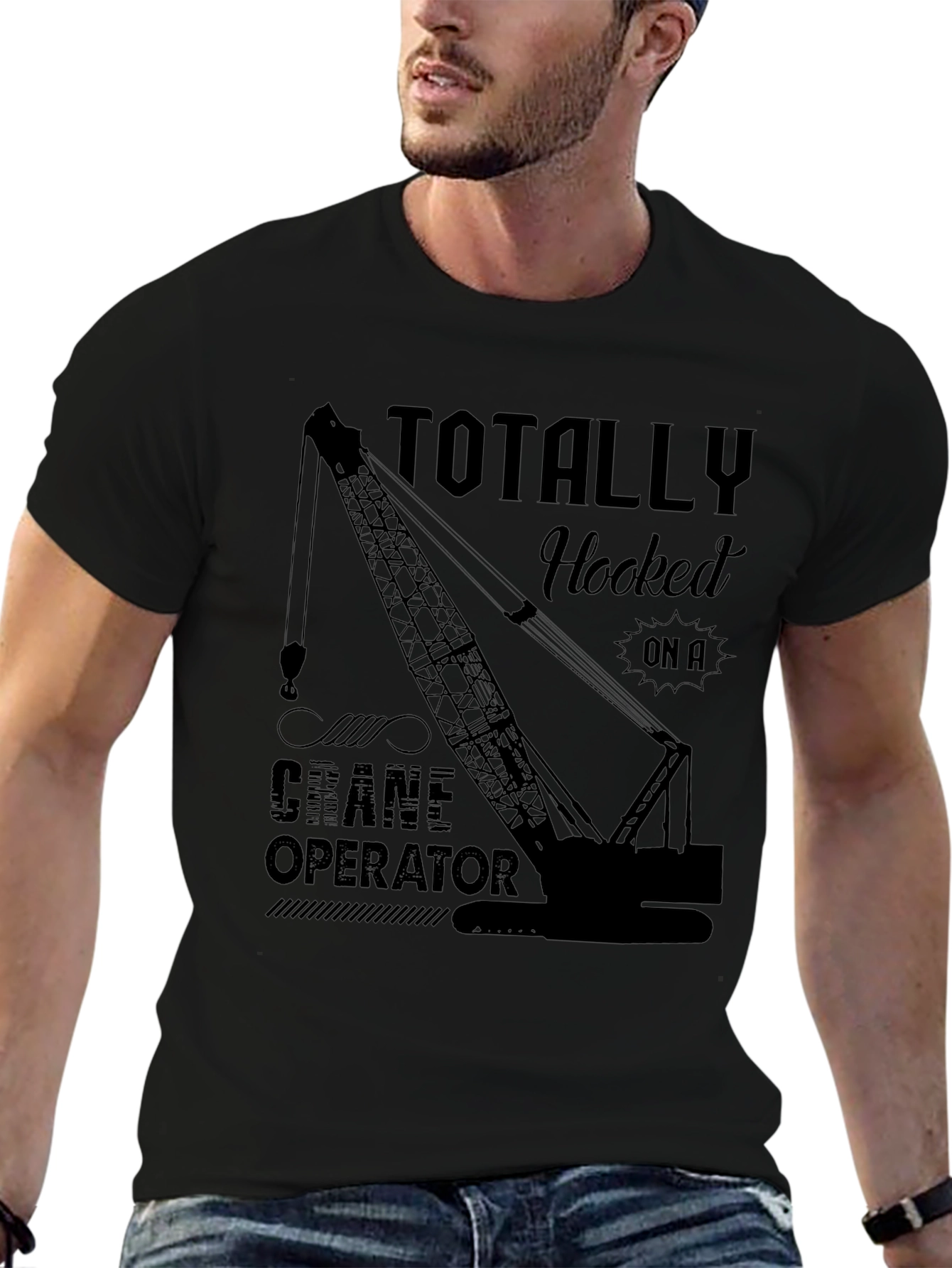 Totally Hooked Crane Operator Black T-Shirt