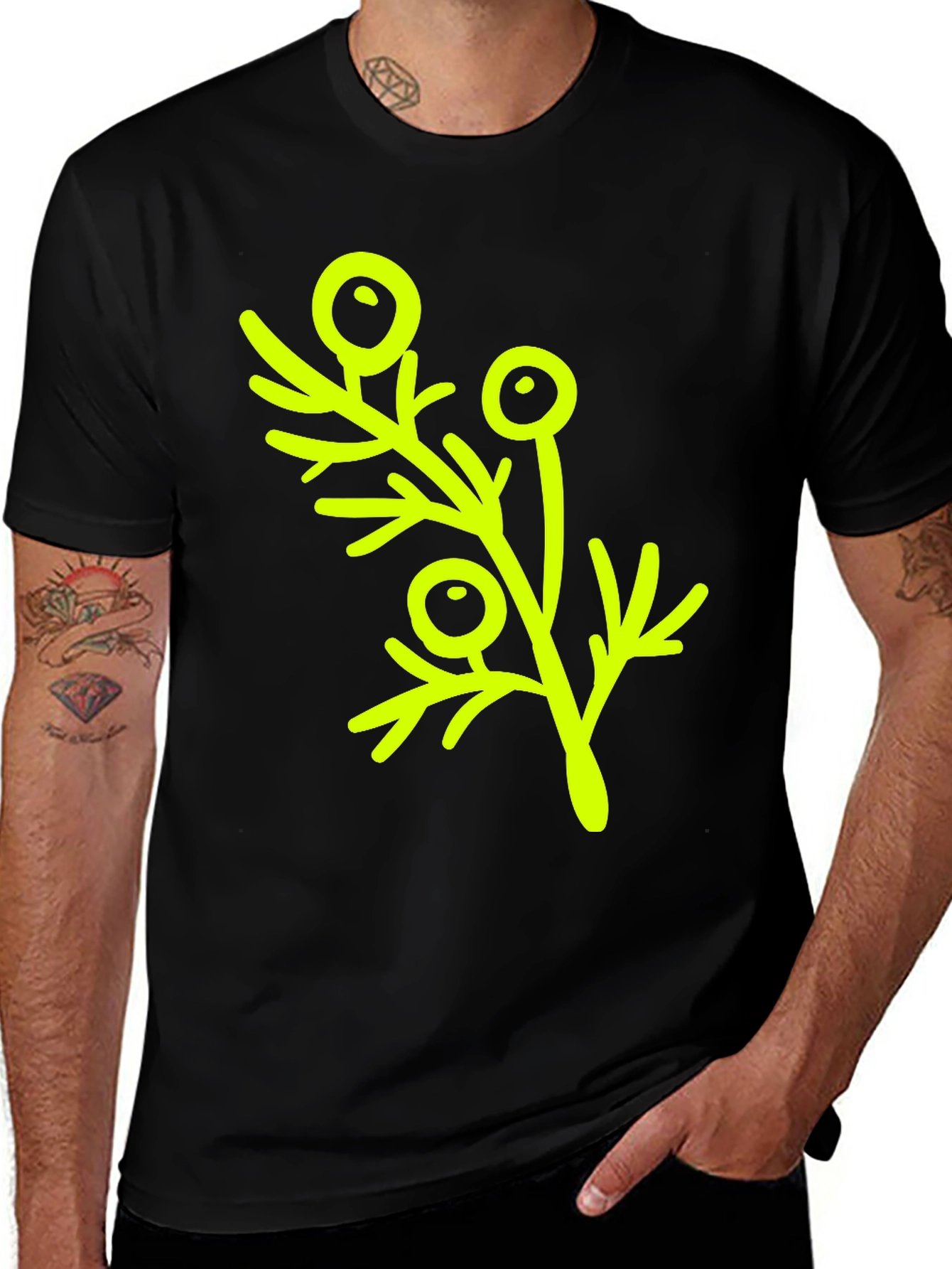 Modern Botanical Print T-Shirt - Black