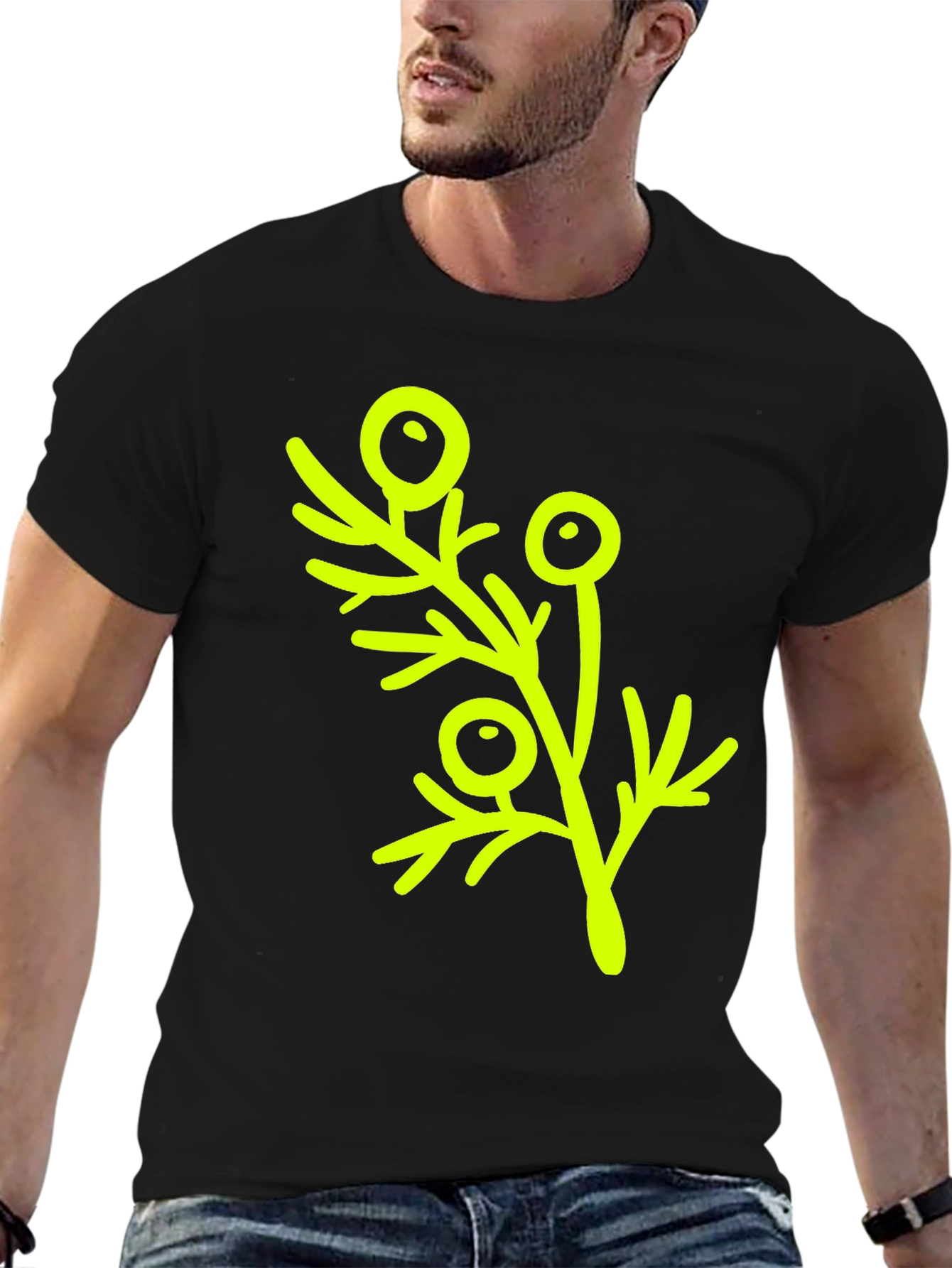 Modern Botanical Print T-Shirt - Black