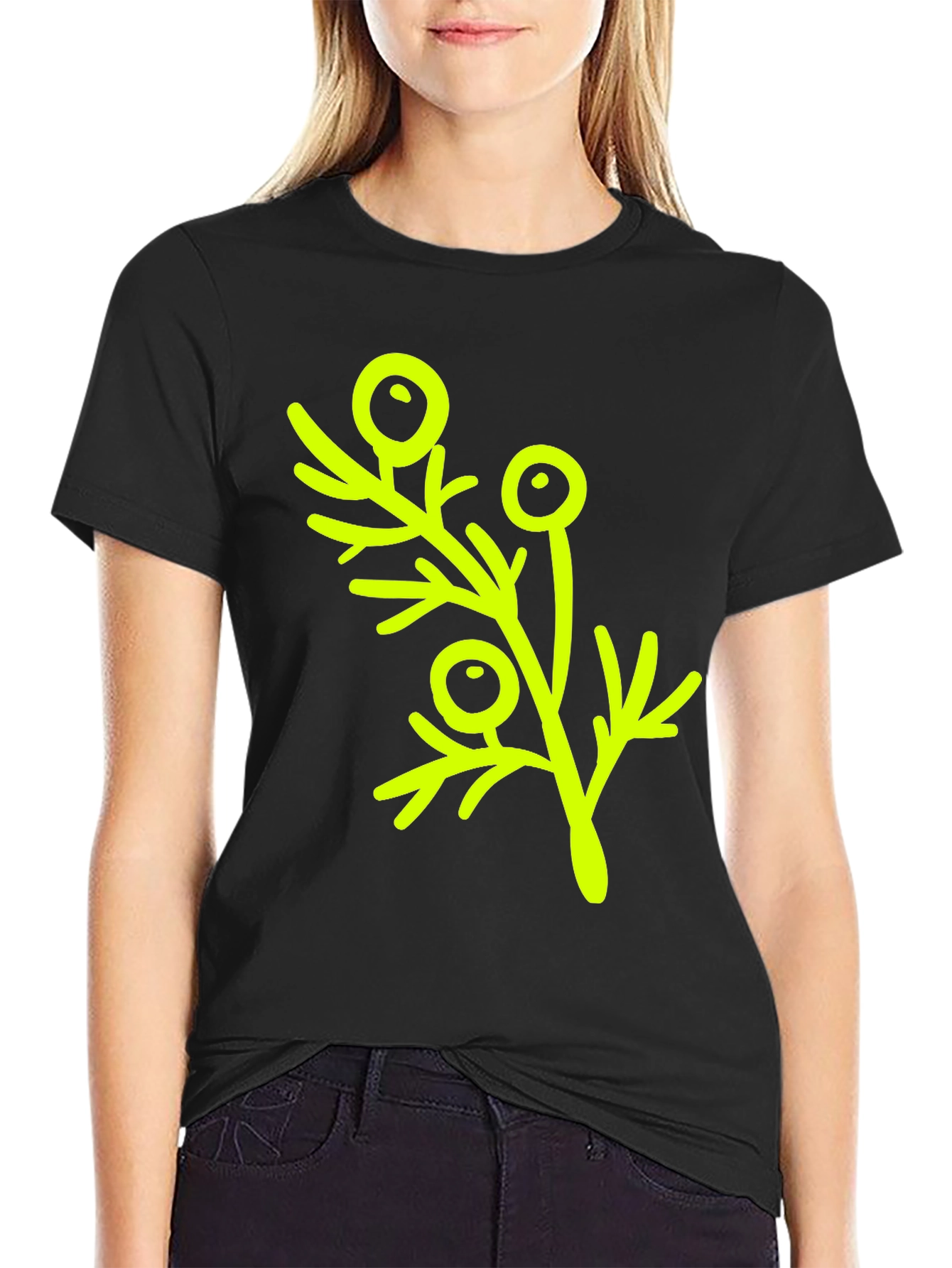 Modern Botanical Print T-Shirt - Black