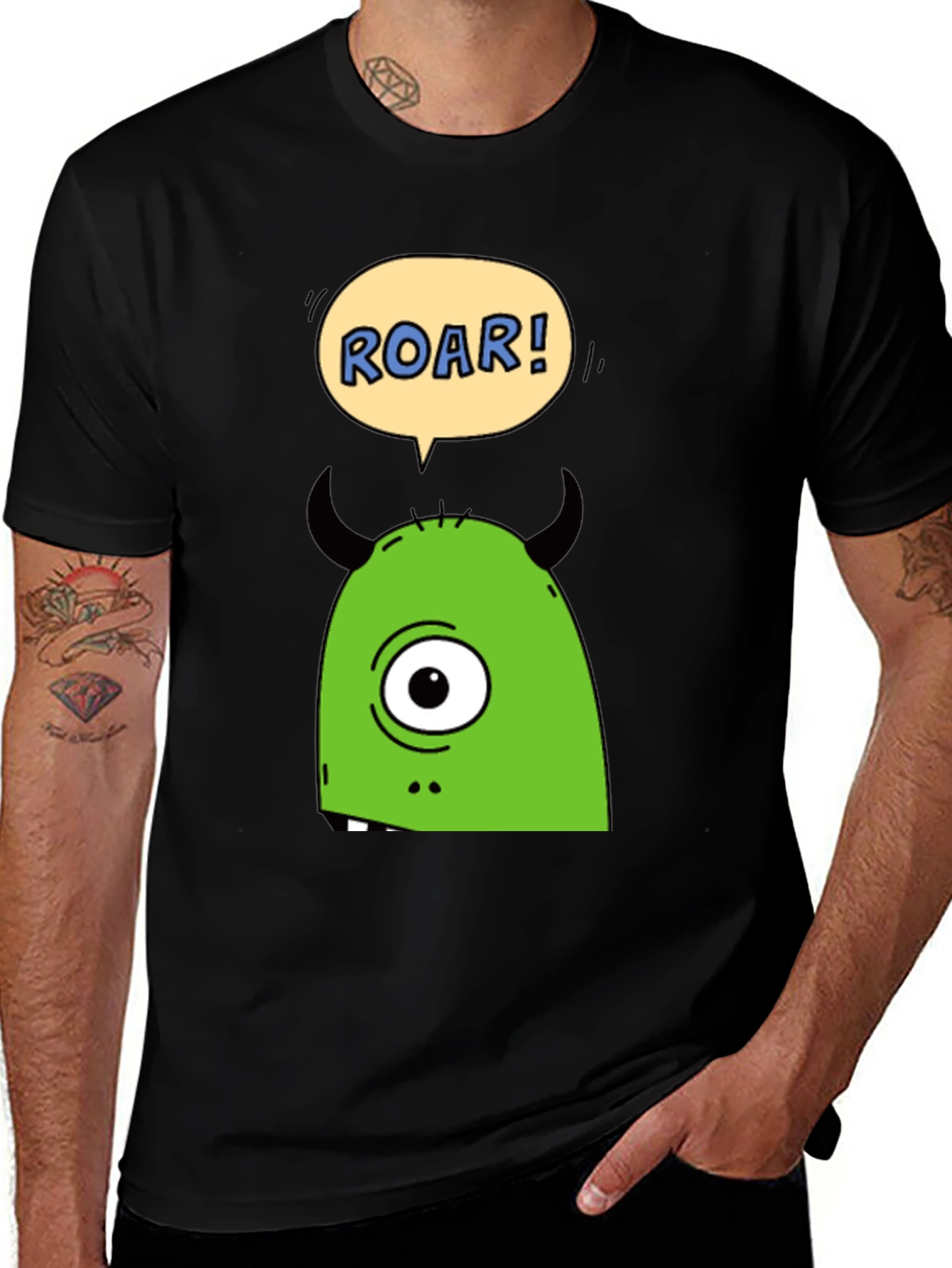 Roar Monster Graphic Tee - Black Cotton T-Shirt