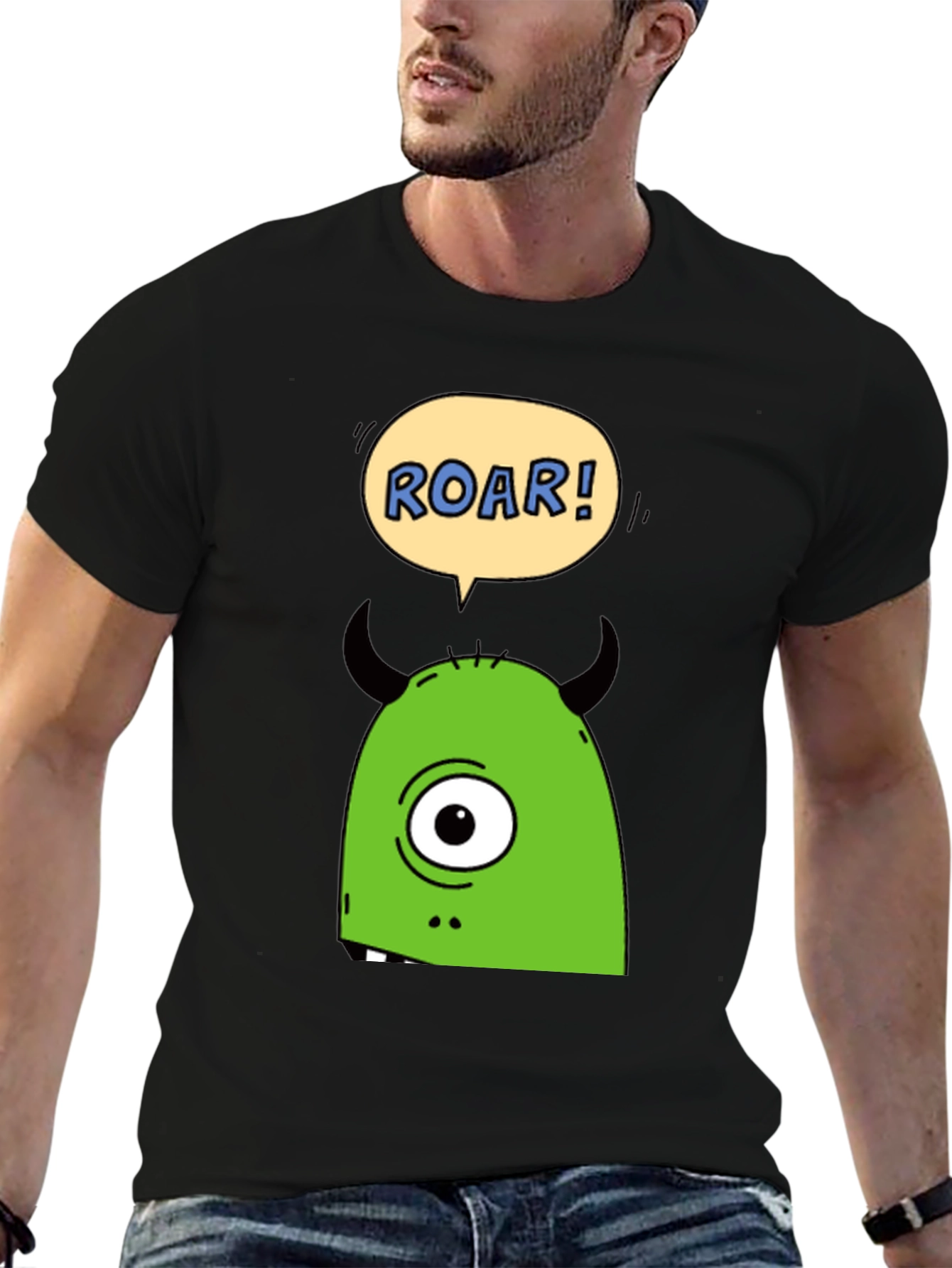 Roar Monster Graphic Tee - Black Cotton T-Shirt