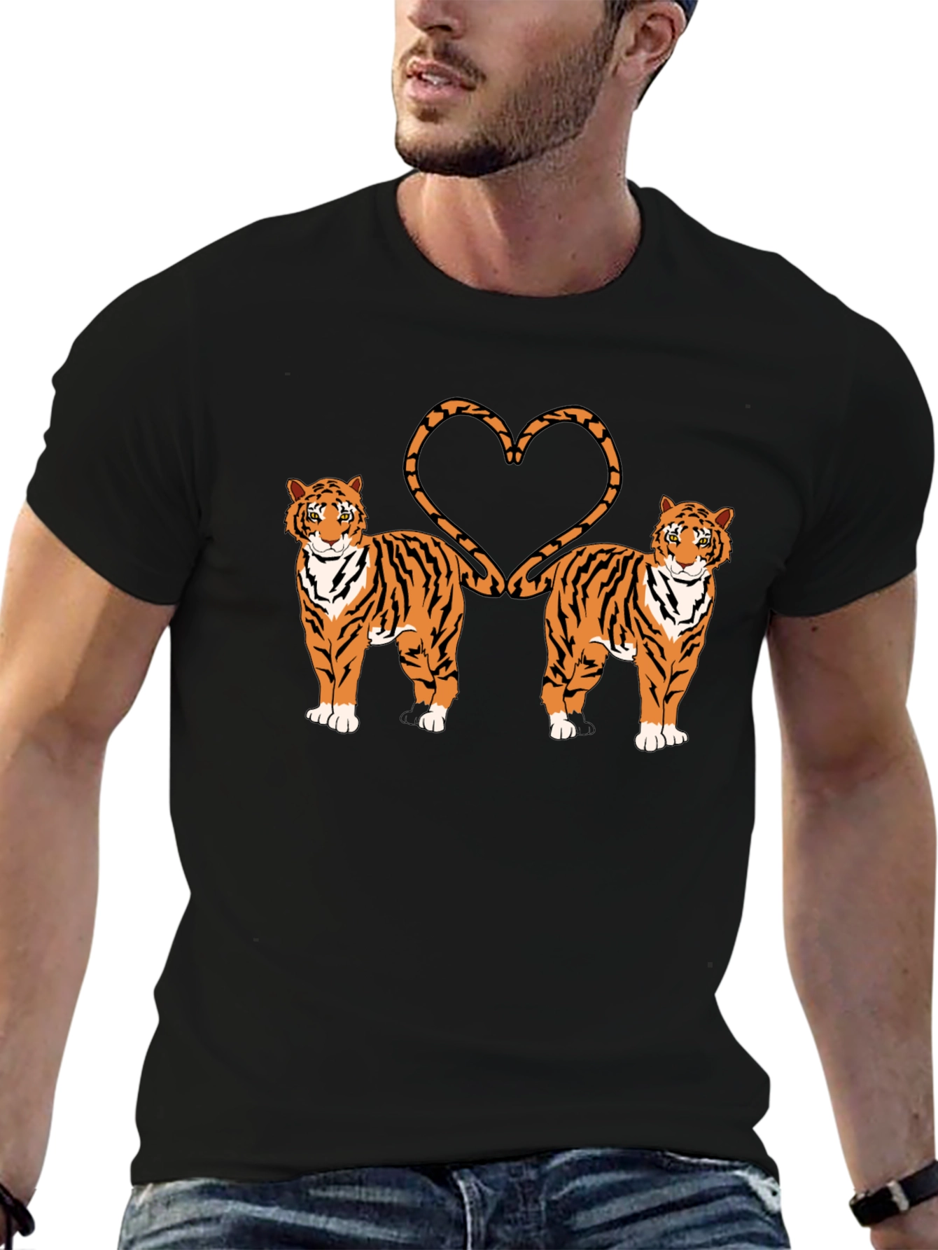 Tiger Love T-Shirt - Black Cotton Graphic Tee