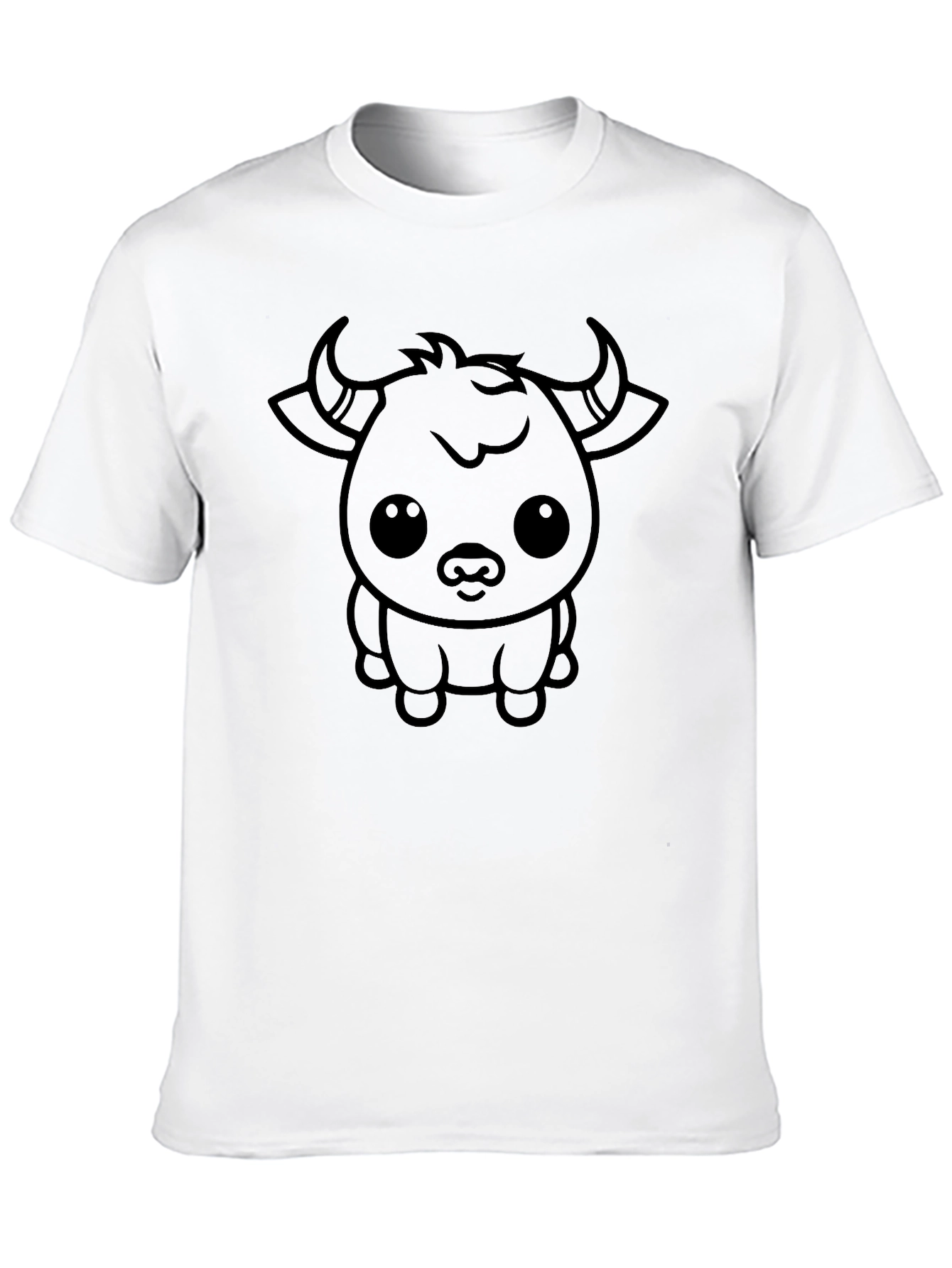 Cute Cartoon Bull Graphic Tee - Black