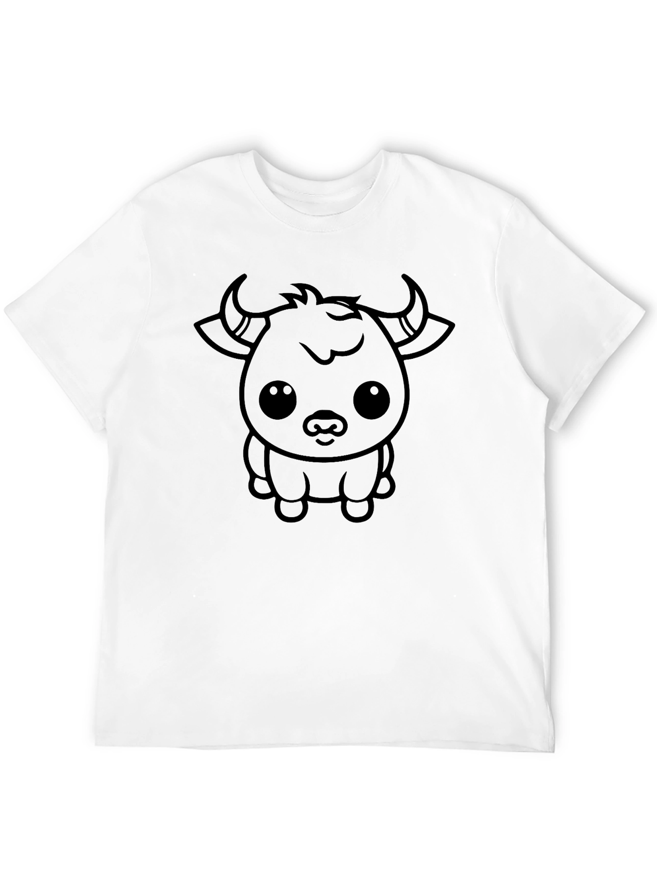 Cute Cartoon Bull Graphic Tee - Black
