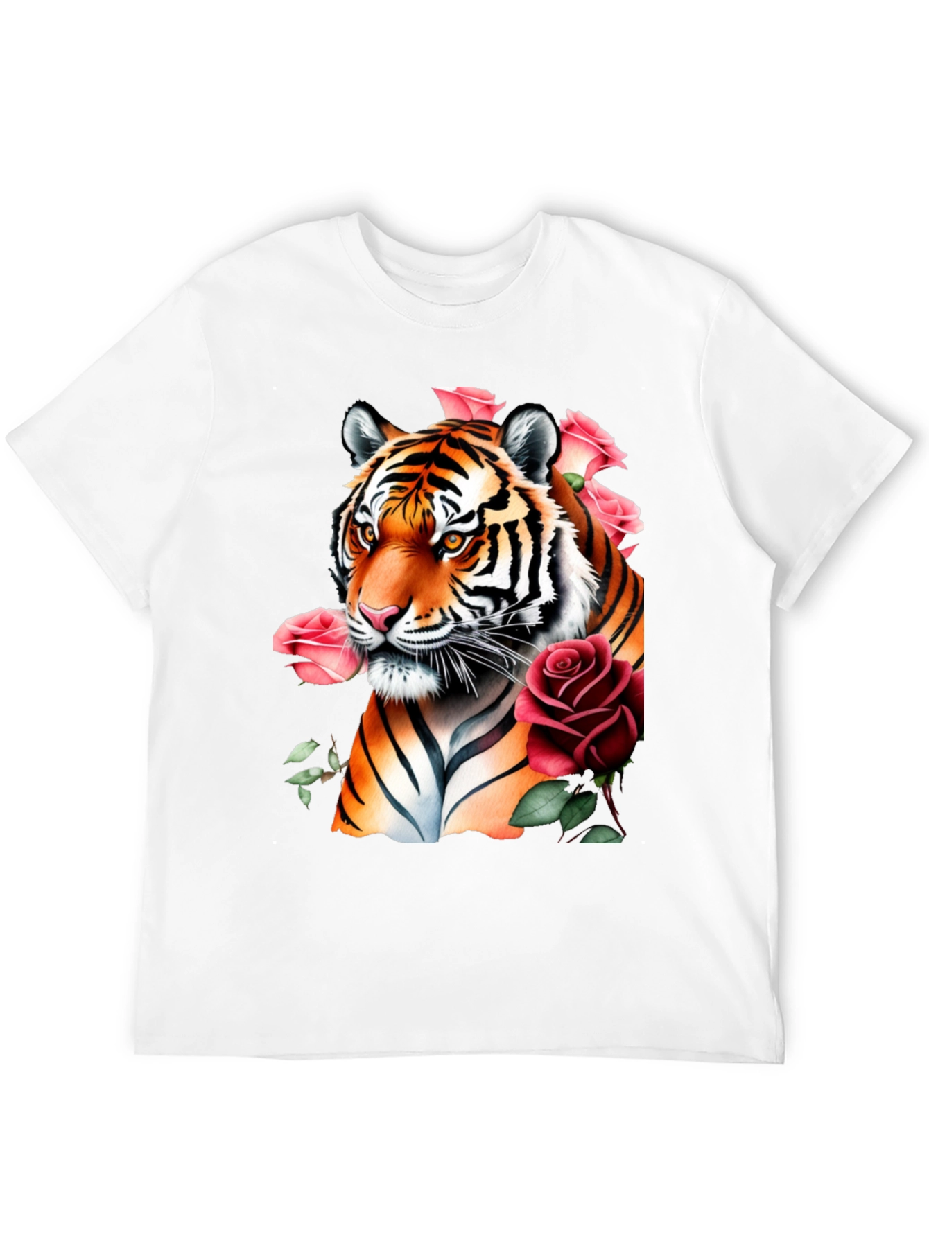 Tiger & Roses Graphic Print Black T-Shirt