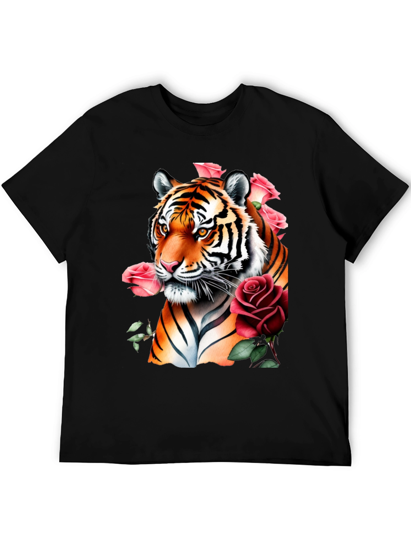 Tiger & Roses Graphic Print Black T-Shirt