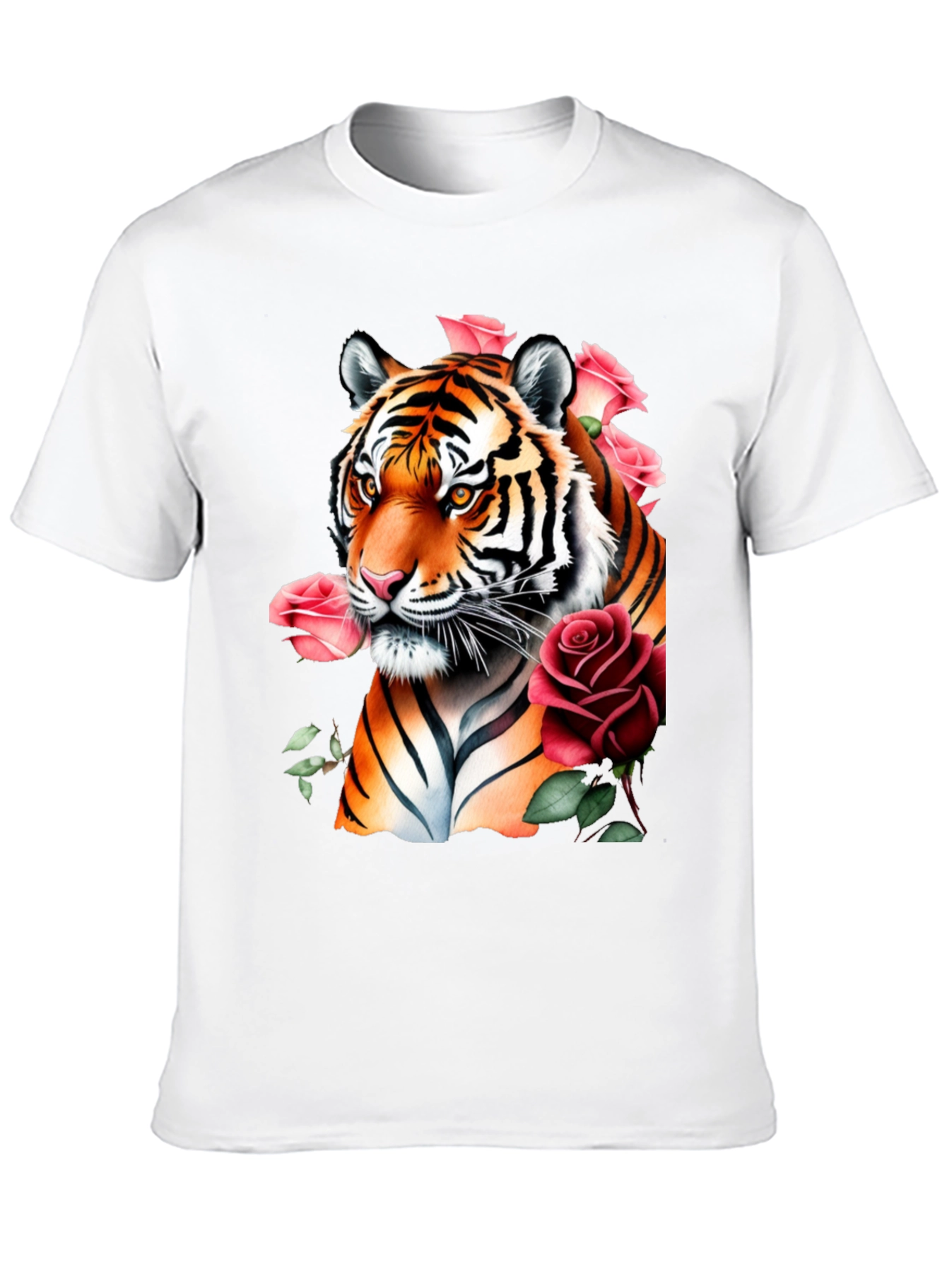 Tiger & Roses Graphic Print Black T-Shirt